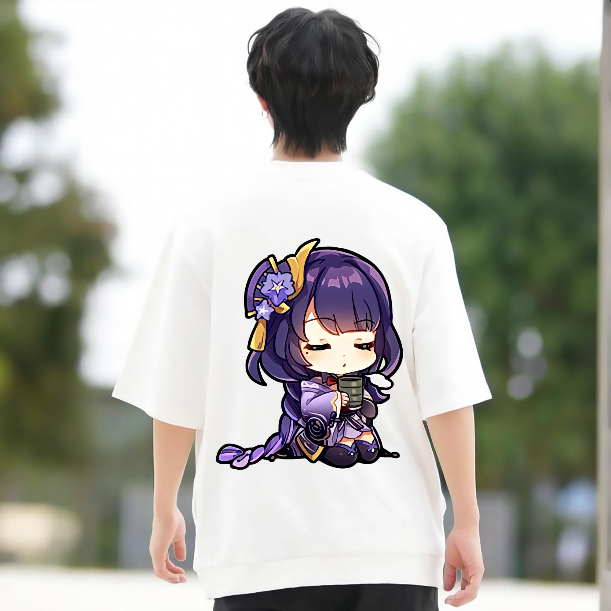 げんし神 雷電将軍 らいでんしょうぐん genshin Raiden Shogun 綿100％半袖Tシャツ（背面プリント）