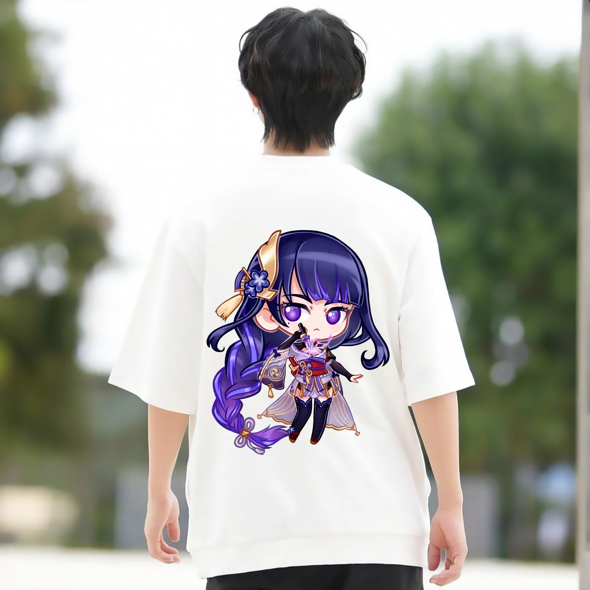 げんし神 雷電将軍 らいでんしょうぐん genshin Raiden Shogun 綿100％半袖Tシャツ（背面プリント）