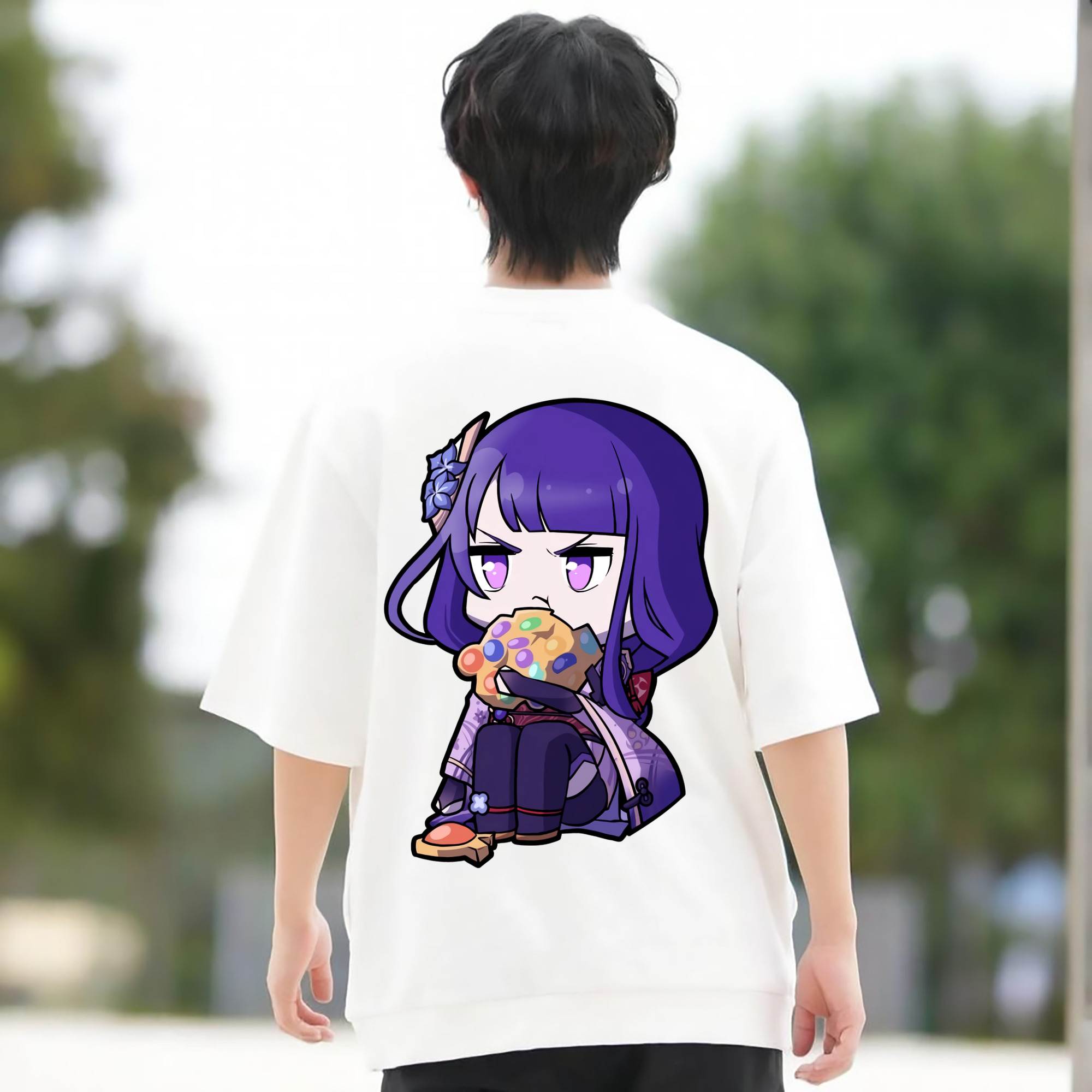 げんし神 雷電将軍 らいでんしょうぐん genshin Raiden Shogun 綿100％半袖Tシャツ（背面プリント）