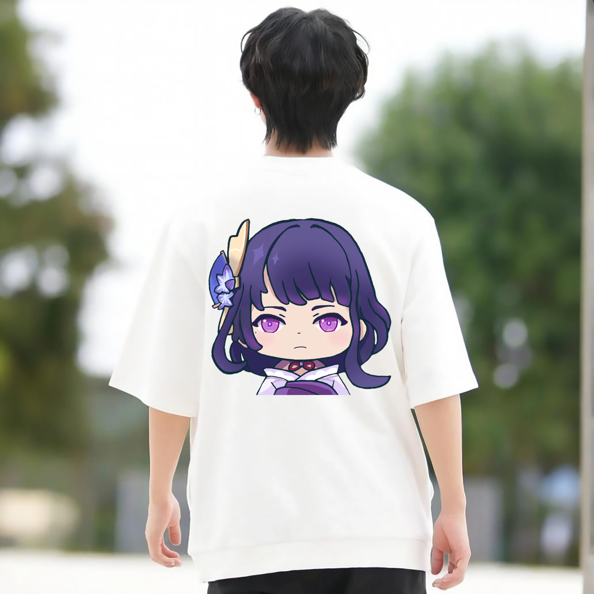 げんし神 雷電将軍 らいでんしょうぐん genshin Raiden Shogun 綿100％半袖Tシャツ（背面プリント）