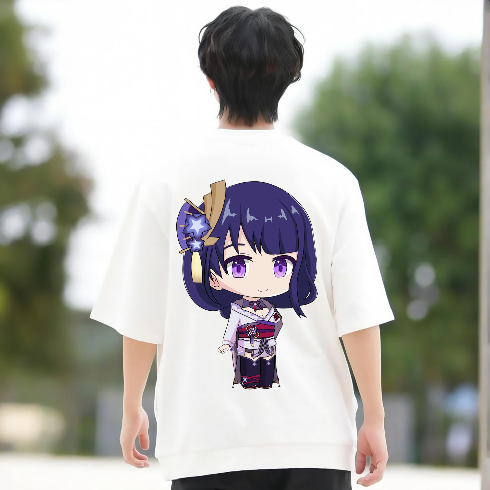 げんし神 雷電将軍 らいでんしょうぐん genshin Raiden Shogun 綿100％半袖Tシャツ（背面プリント）