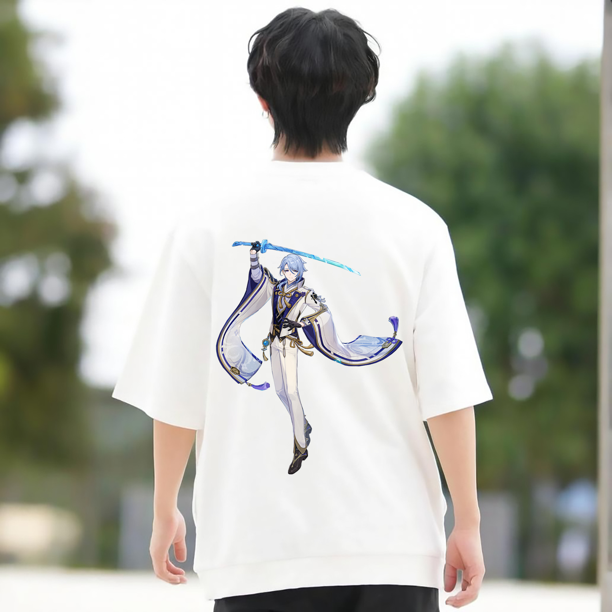 げんし神 神里綾人 かみさとあやと genshin Kamisato Ayato 綿100％半袖Tシャツ（背面プリント）