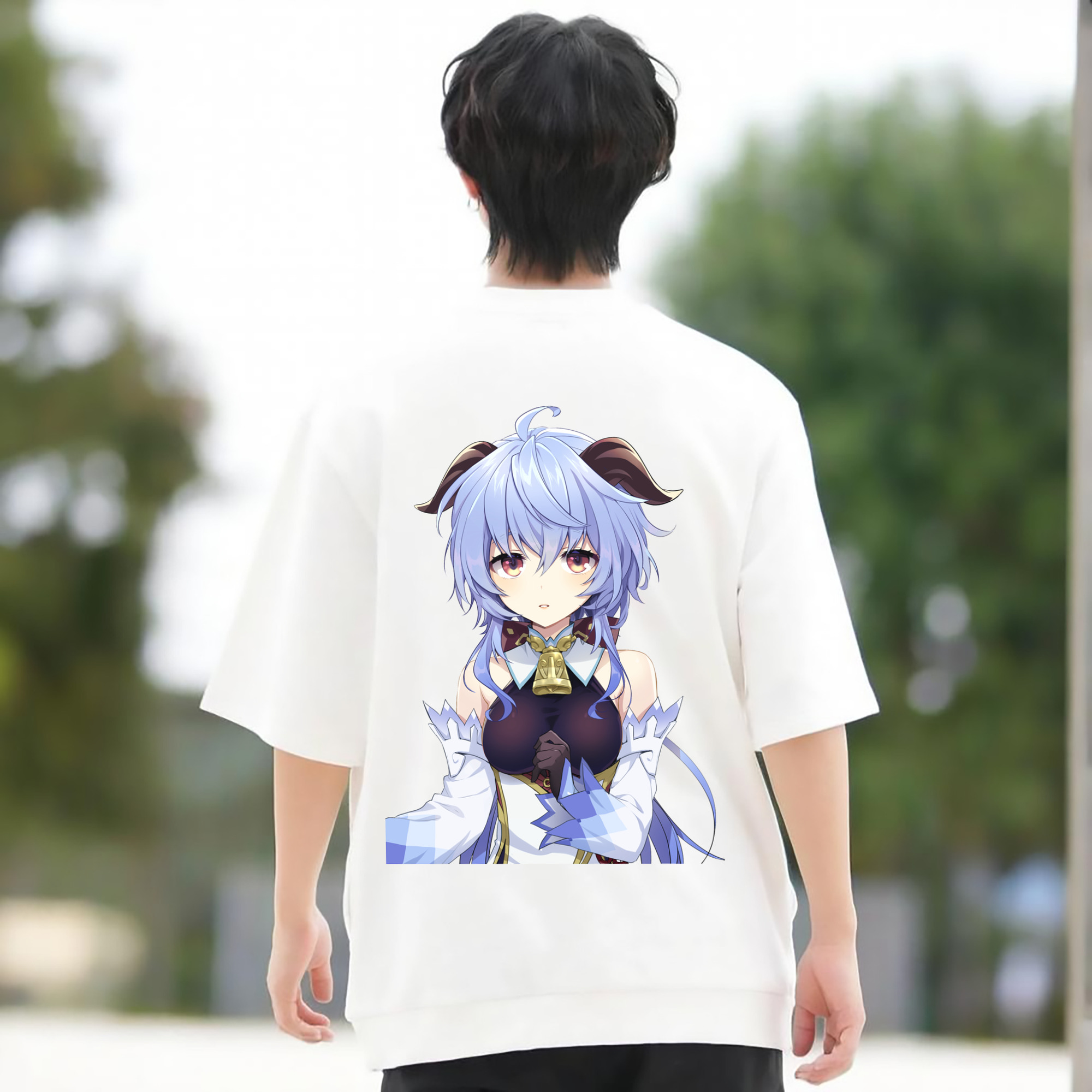 げんし神 甘雨 かんう genshin Ganyu 綿100％半袖Tシャツ（背面プリント）