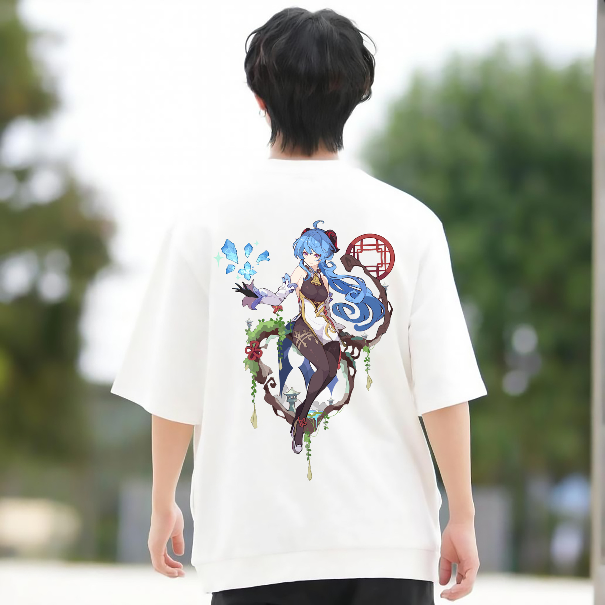 げんし神 甘雨 かんう genshin Ganyu 綿100％半袖Tシャツ（背面プリント）