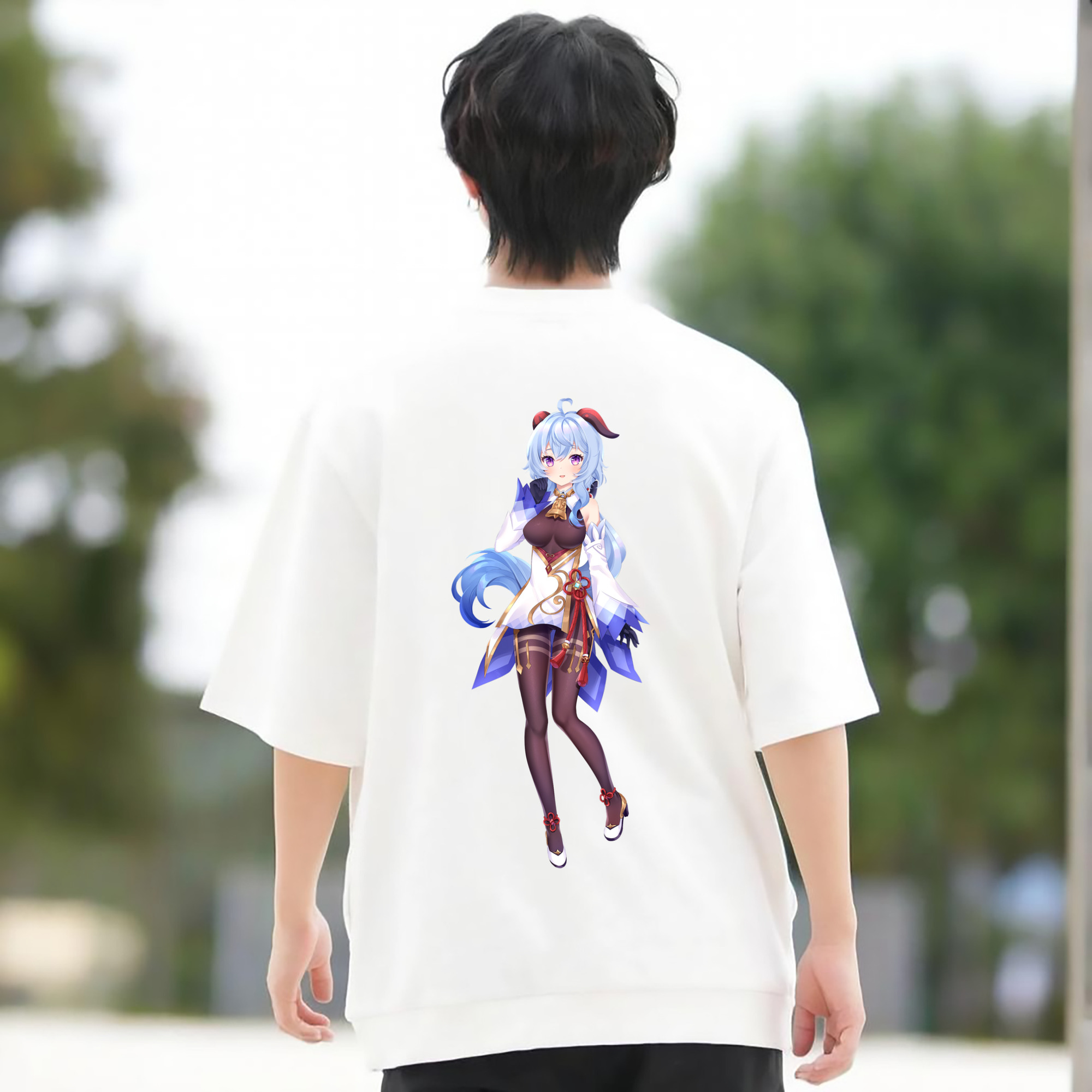 げんし神 甘雨 かんう genshin Ganyu 綿100％半袖Tシャツ（背面プリント）