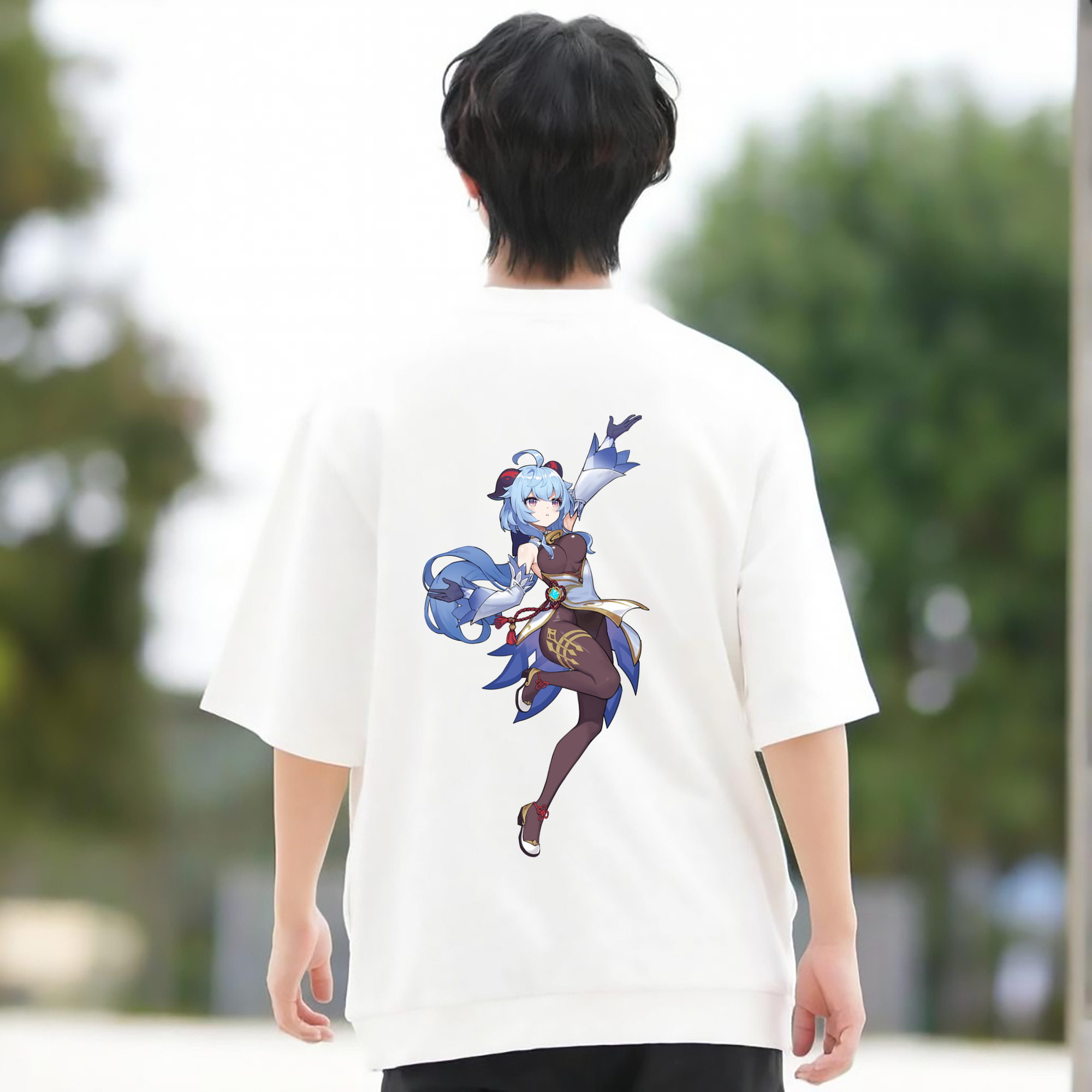 げんし神 甘雨 かんう genshin Ganyu 綿100％半袖Tシャツ（背面プリント）