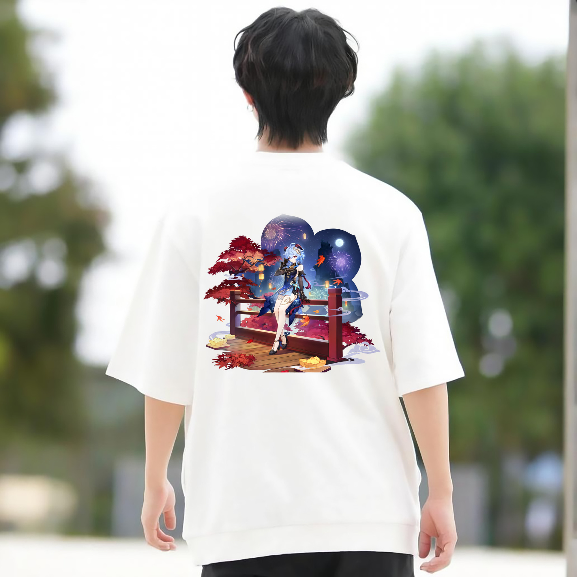 げんし神 甘雨 かんう genshin Ganyu 綿100％半袖Tシャツ（背面プリント）