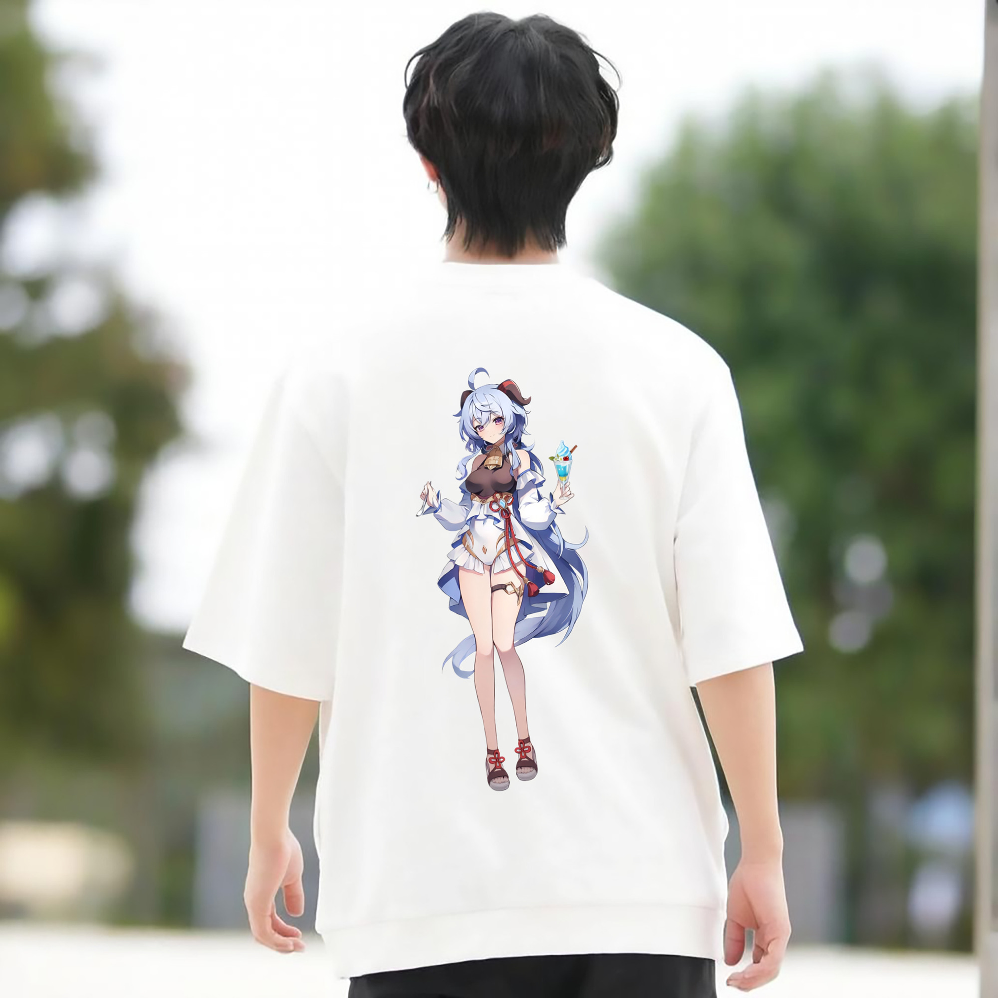 げんし神 甘雨 かんう genshin Ganyu 綿100％半袖Tシャツ（背面プリント）