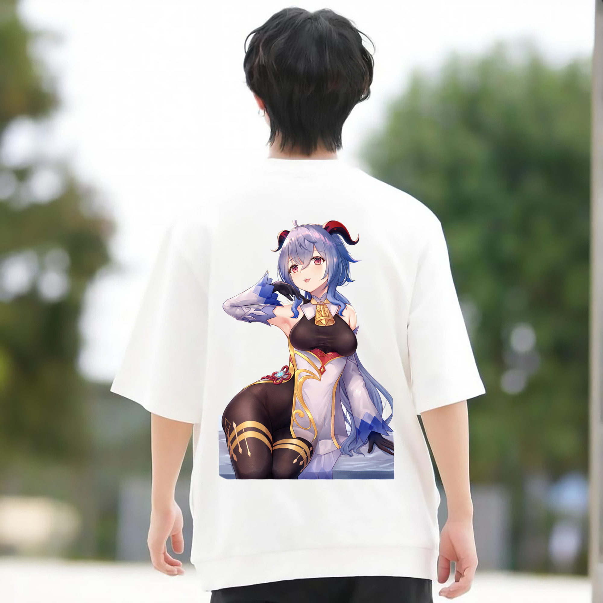 げんし神 甘雨 かんう genshin Ganyu 綿100％半袖Tシャツ（背面プリント）