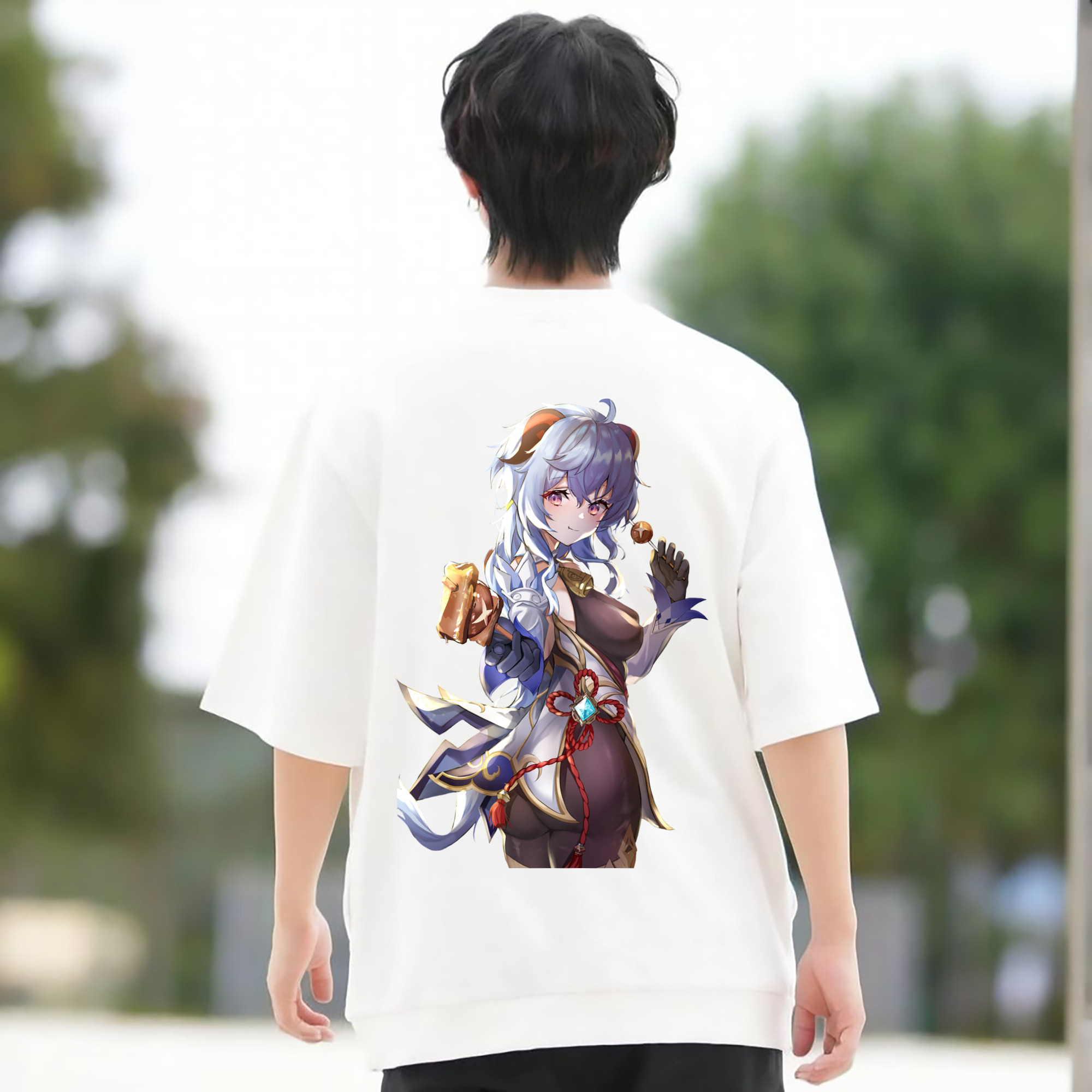 げんし神 甘雨 かんう genshin Ganyu 綿100％半袖Tシャツ（背面プリント）