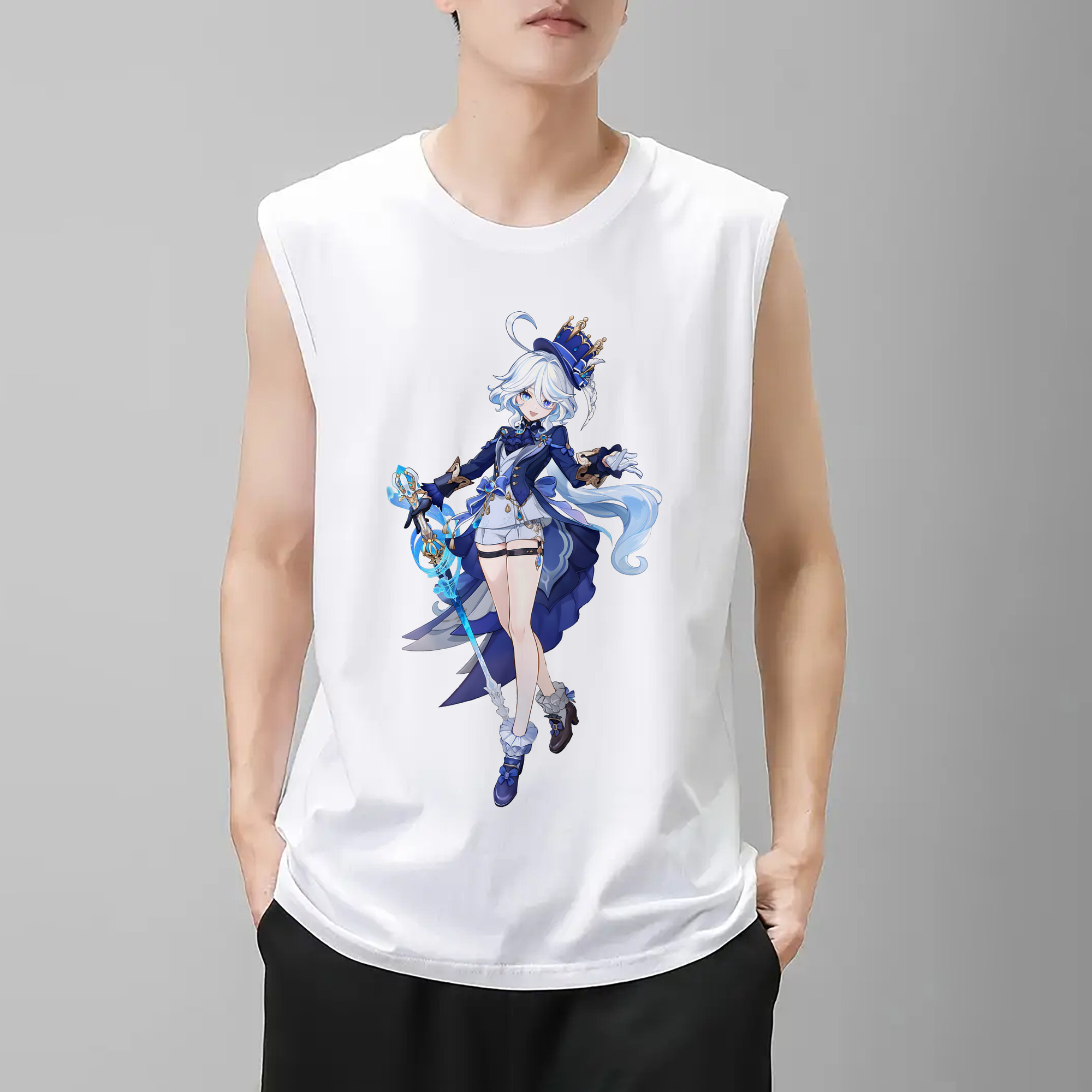 げんし神 フリーナ genshin Furina コットン100％タンクトップ（フロントプリント）