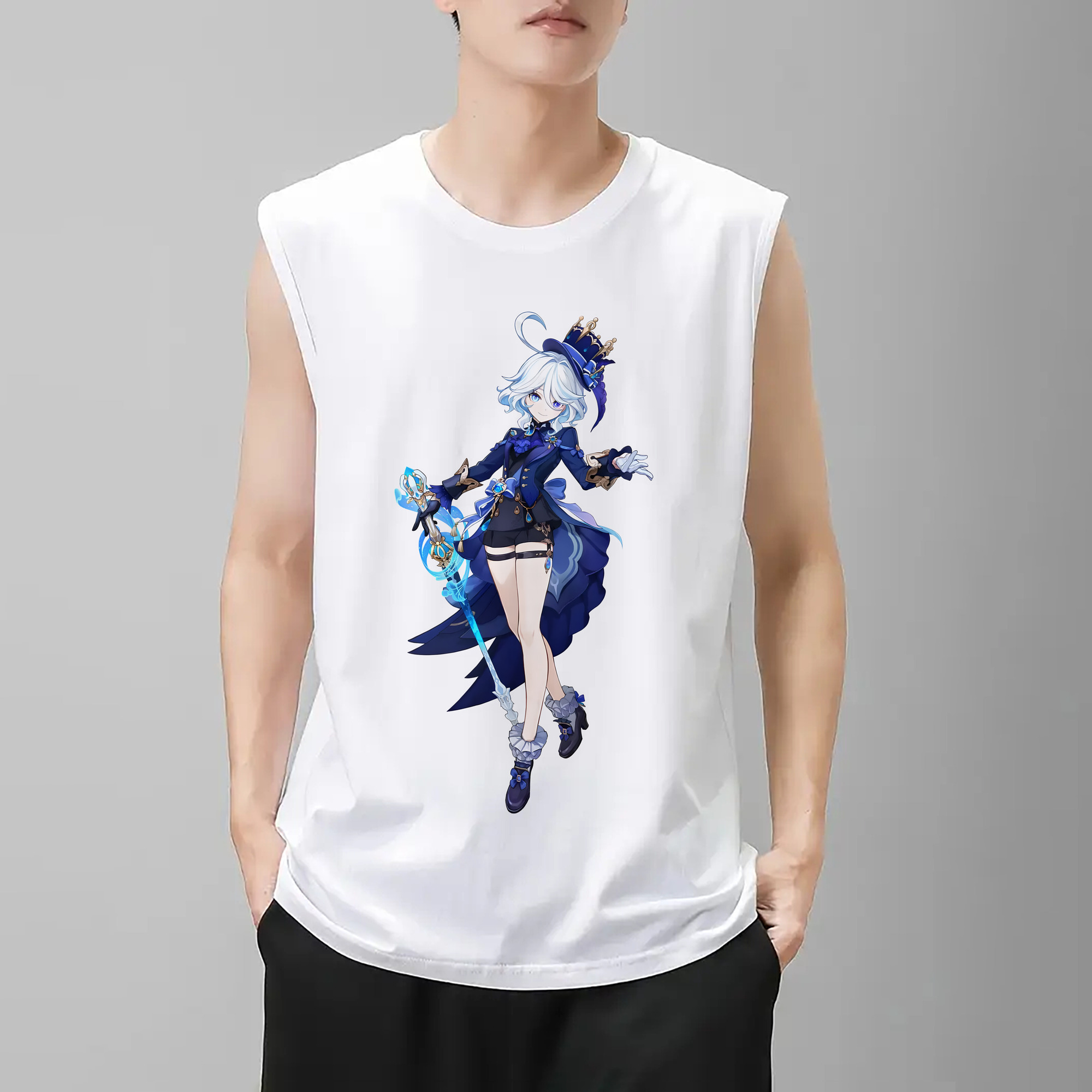 げんし神 フリーナ genshin Furina コットン100％タンクトップ（フロントプリント）