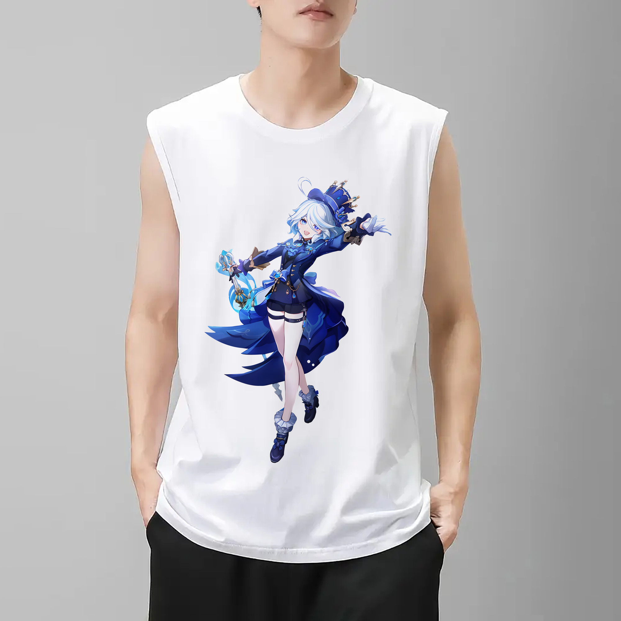 げんし神 フリーナ genshin Furina コットン100％タンクトップ（フロントプリント）