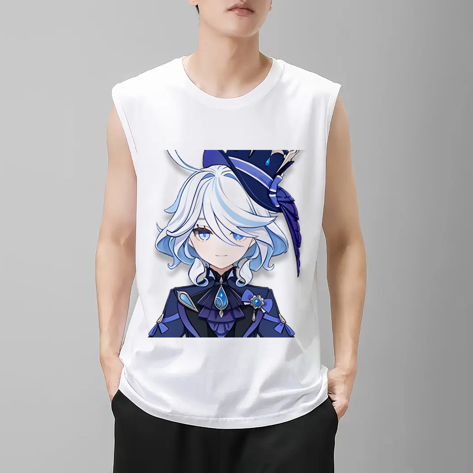げんし神 フリーナ genshin Furina コットン100％タンクトップ（フロントプリント）