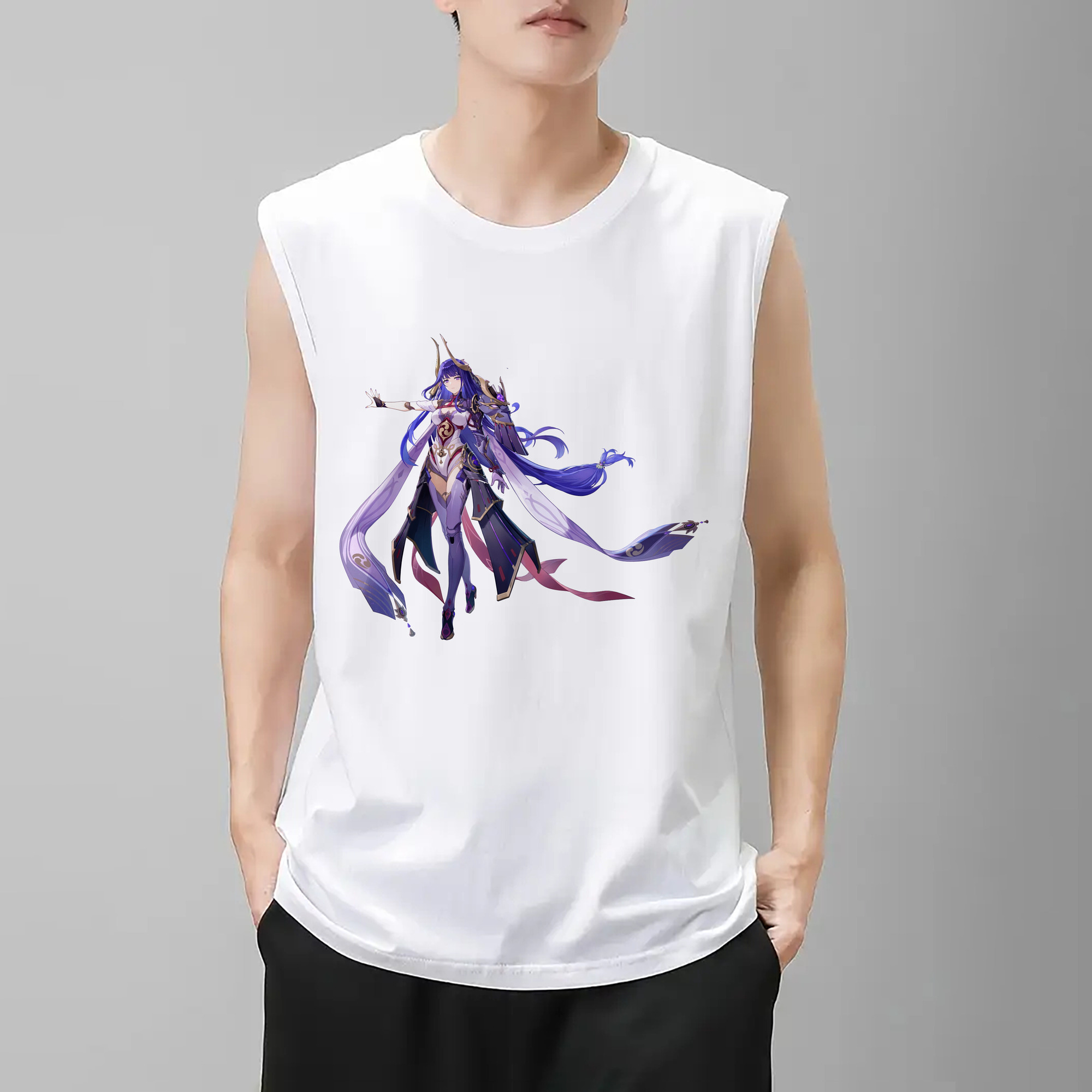 げんし神 雷電将軍 らいでんしょうぐん genshin Raiden Shogun コットン100％タンクトップ（フロントプリント）