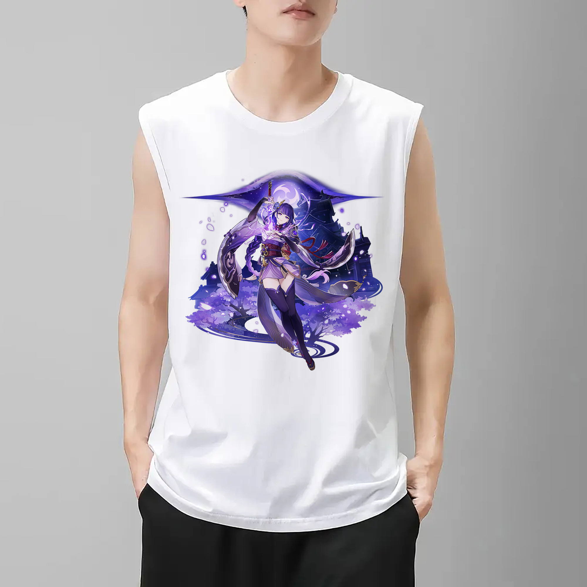 げんし神 雷電将軍 らいでんしょうぐん genshin Raiden Shogun コットン100％タンクトップ（フロントプリント）