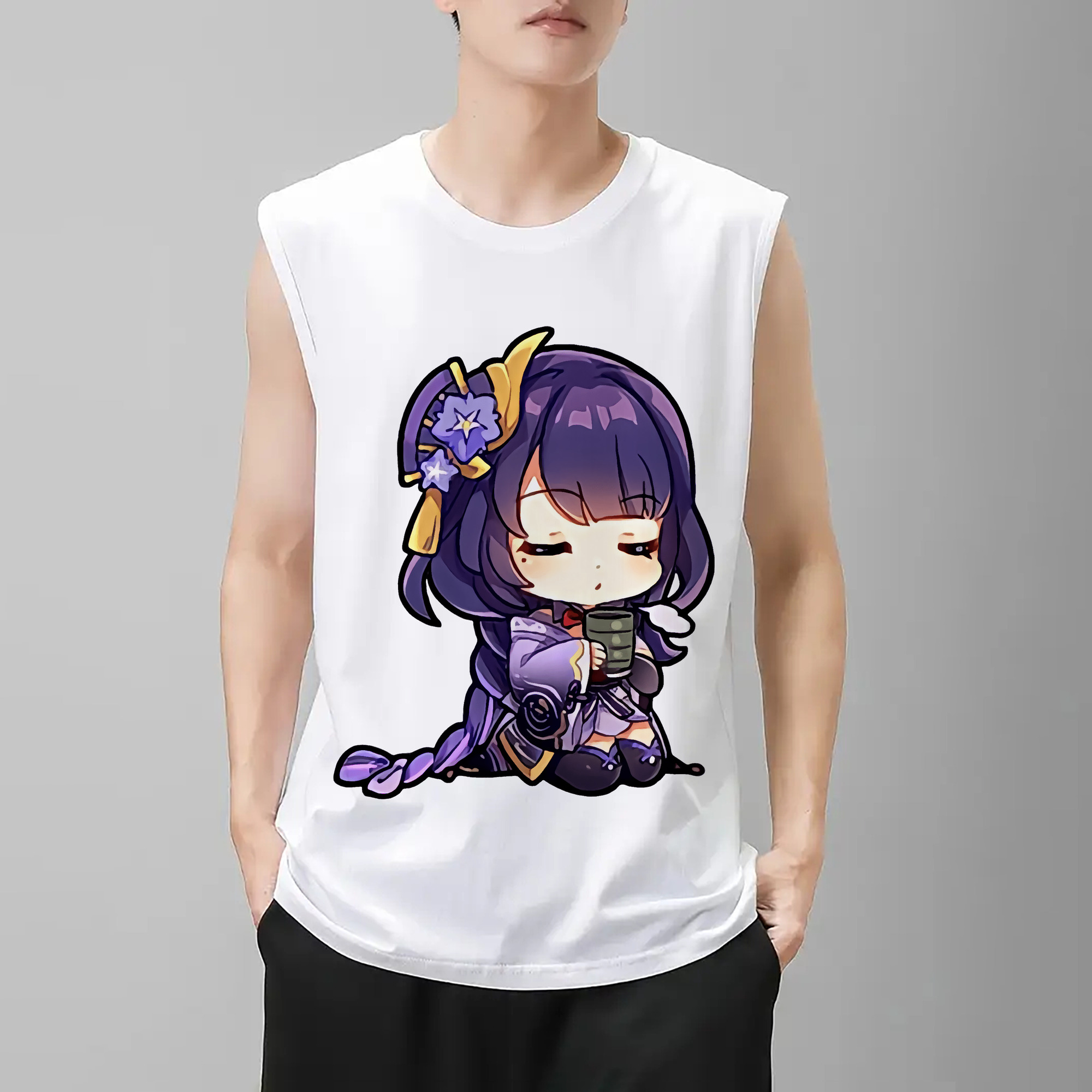 げんし神 雷電将軍 らいでんしょうぐん genshin Raiden Shogun コットン100％タンクトップ（フロントプリント）