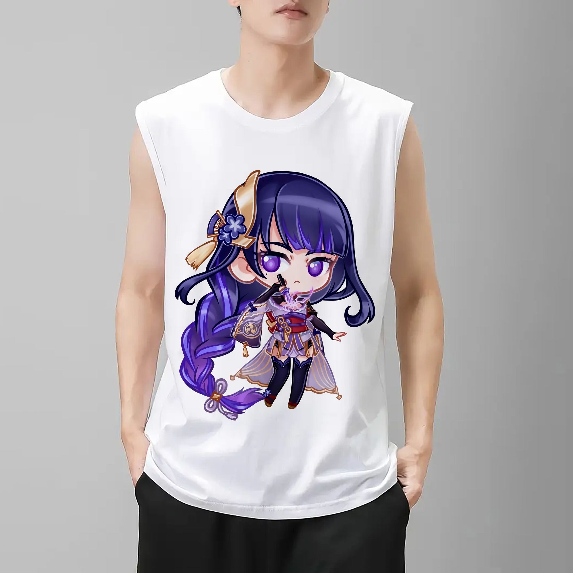 げんし神 雷電将軍 らいでんしょうぐん genshin Raiden Shogun コットン100％タンクトップ（フロントプリント）