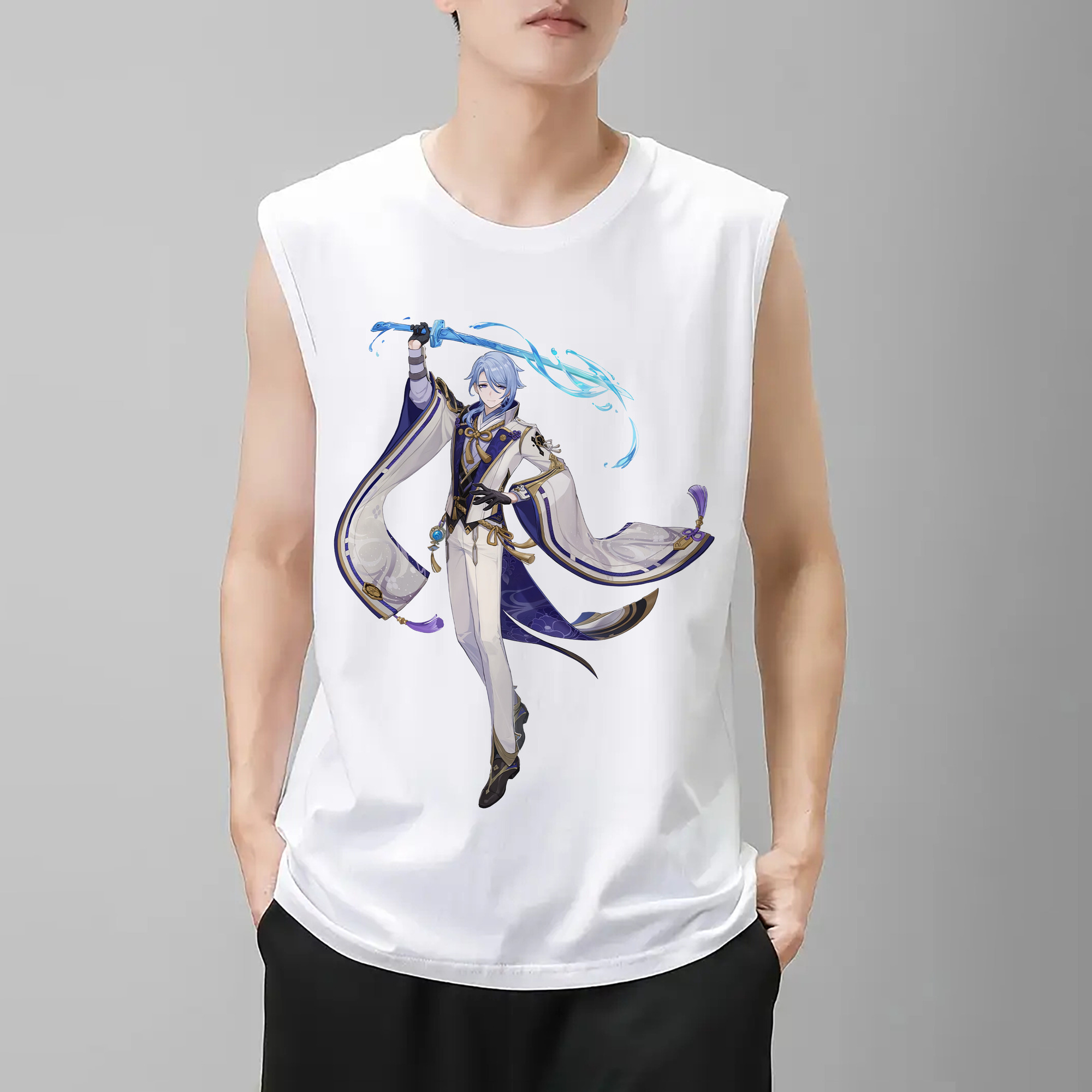 げんし神 神里綾人 かみさとあやと genshin Kamisato Ayato コットン100％タンクトップ（フロントプリント）