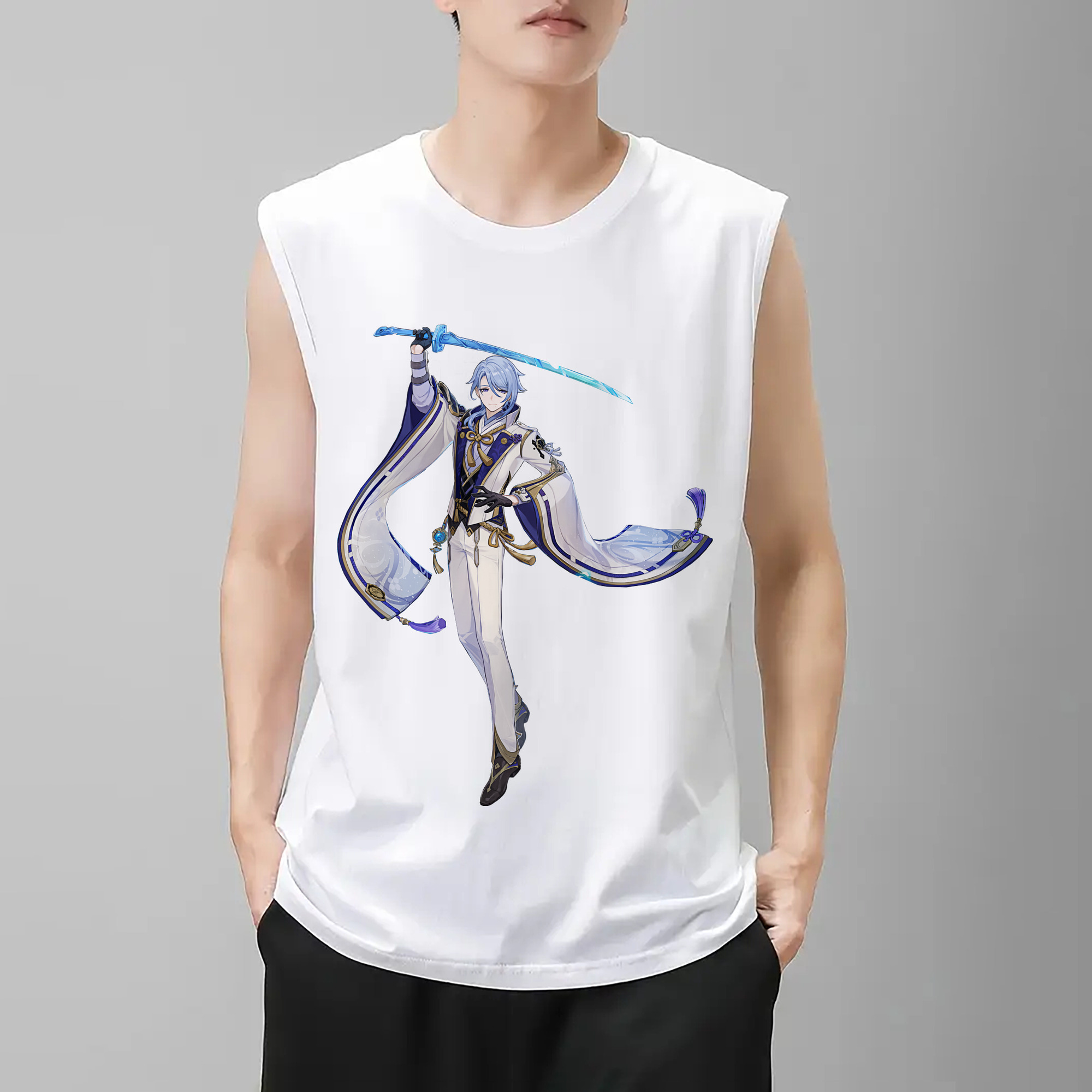 げんし神 神里綾人 かみさとあやと genshin Kamisato Ayato コットン100％タンクトップ（フロントプリント）