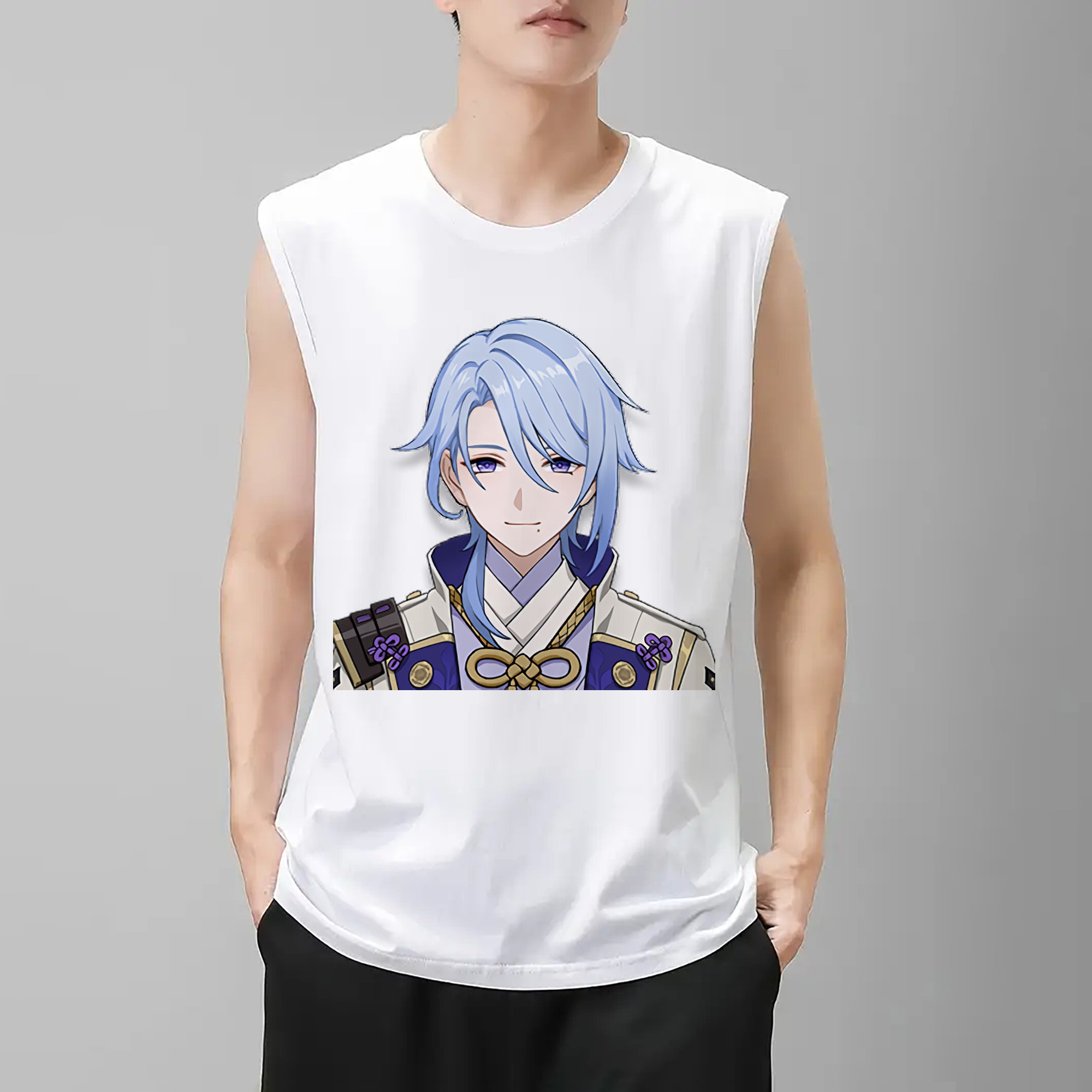 げんし神 神里綾人 かみさとあやと genshin Kamisato Ayato コットン100％タンクトップ（フロントプリント）