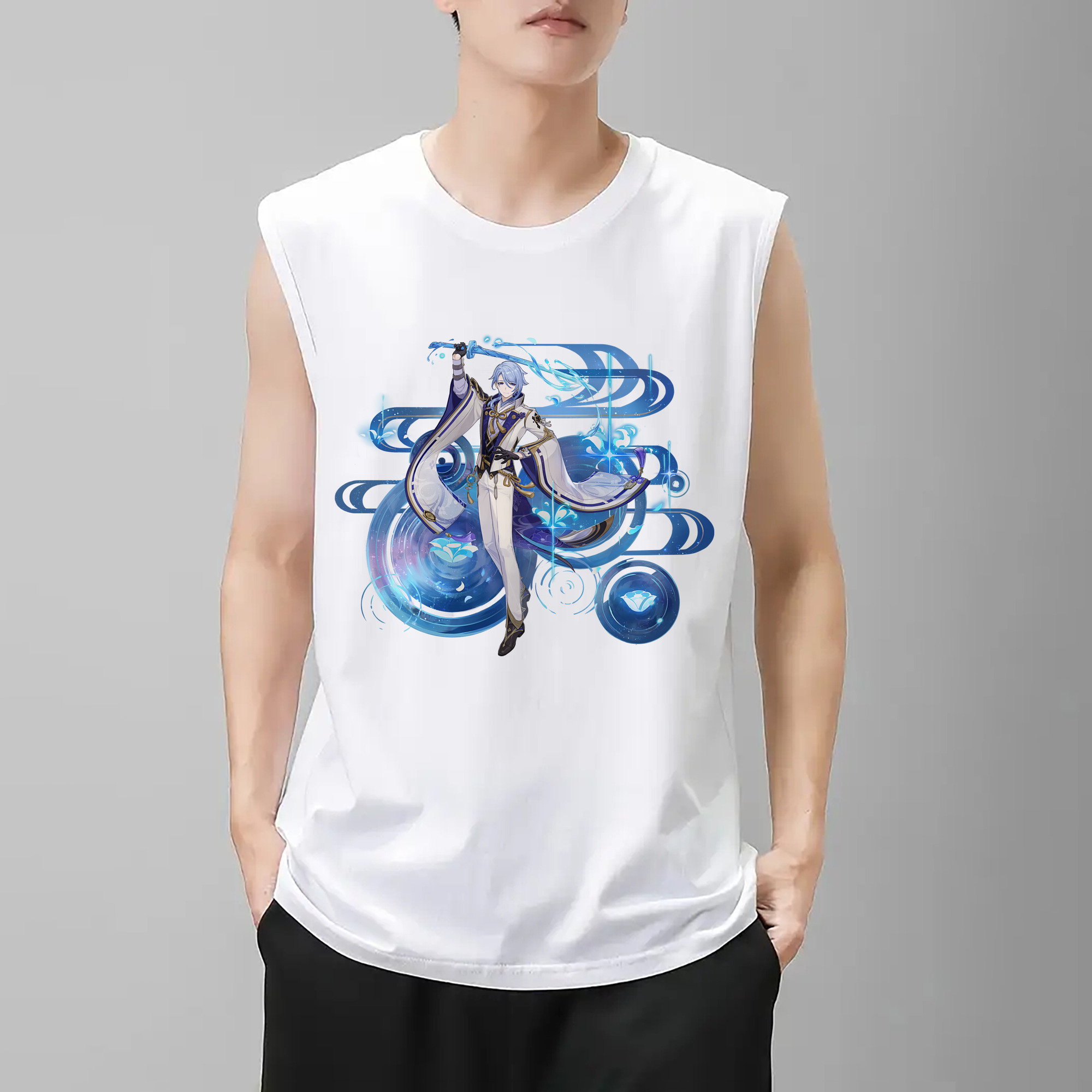 げんし神 神里綾人 かみさとあやと genshin Kamisato Ayato コットン100％タンクトップ（フロントプリント）