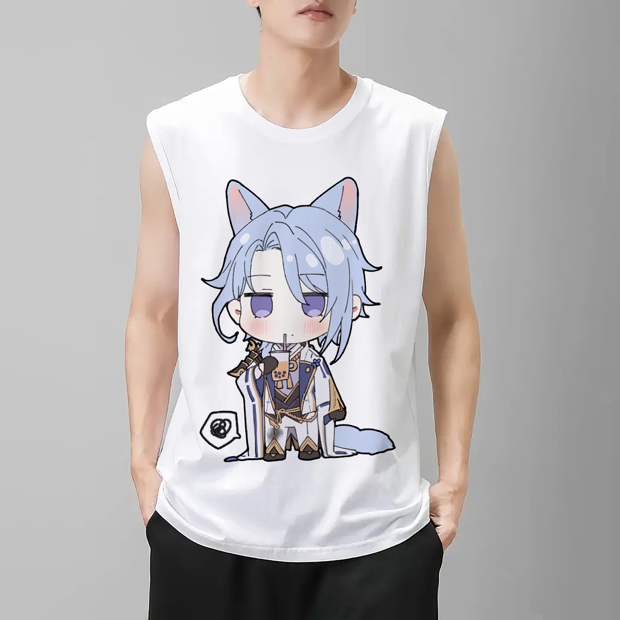 げんし神 神里綾人 かみさとあやと genshin Kamisato Ayato コットン100％タンクトップ（フロントプリント）