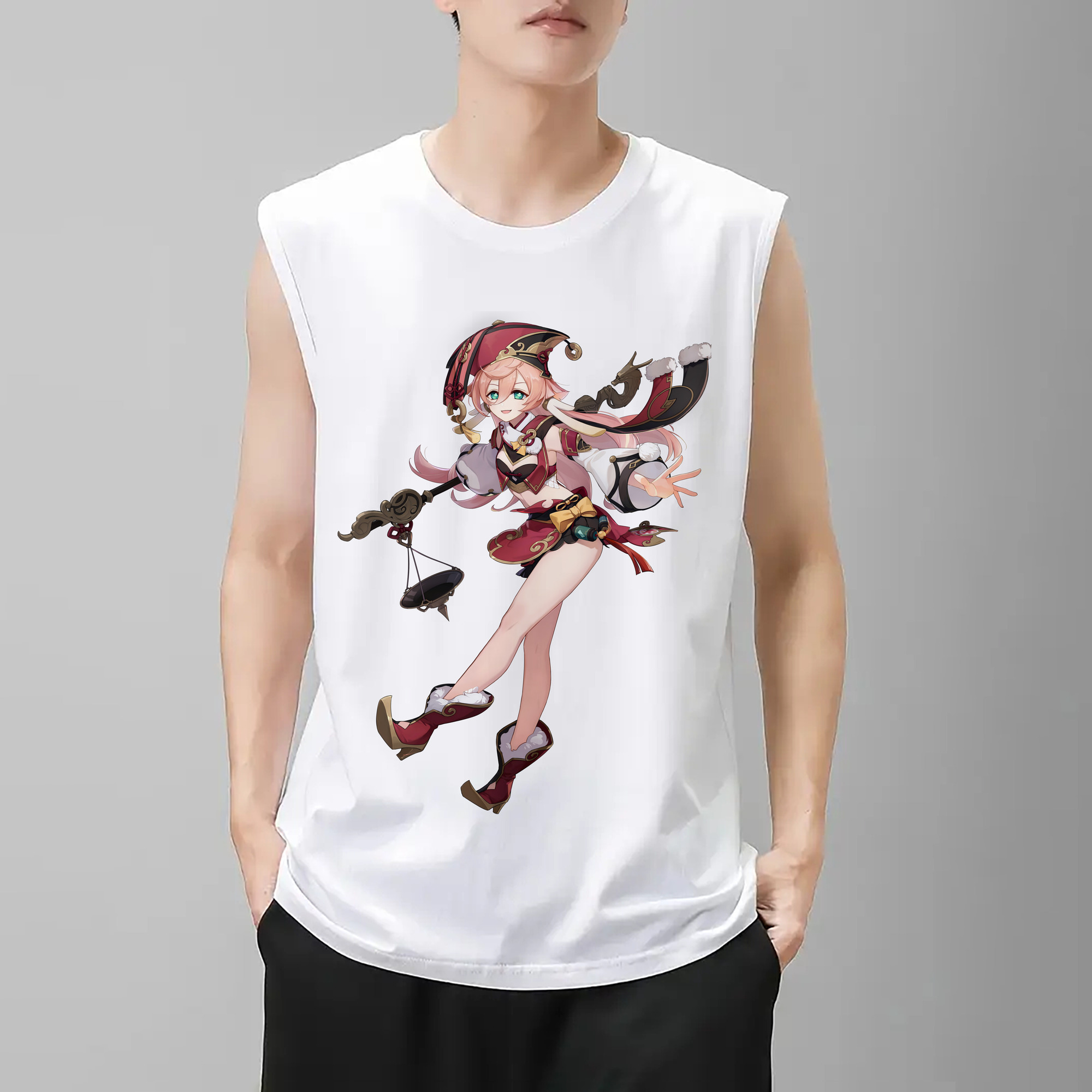 げんし神 ヤンフェイ genshin Yanfei コットン100％タンクトップ（フロントプリント）