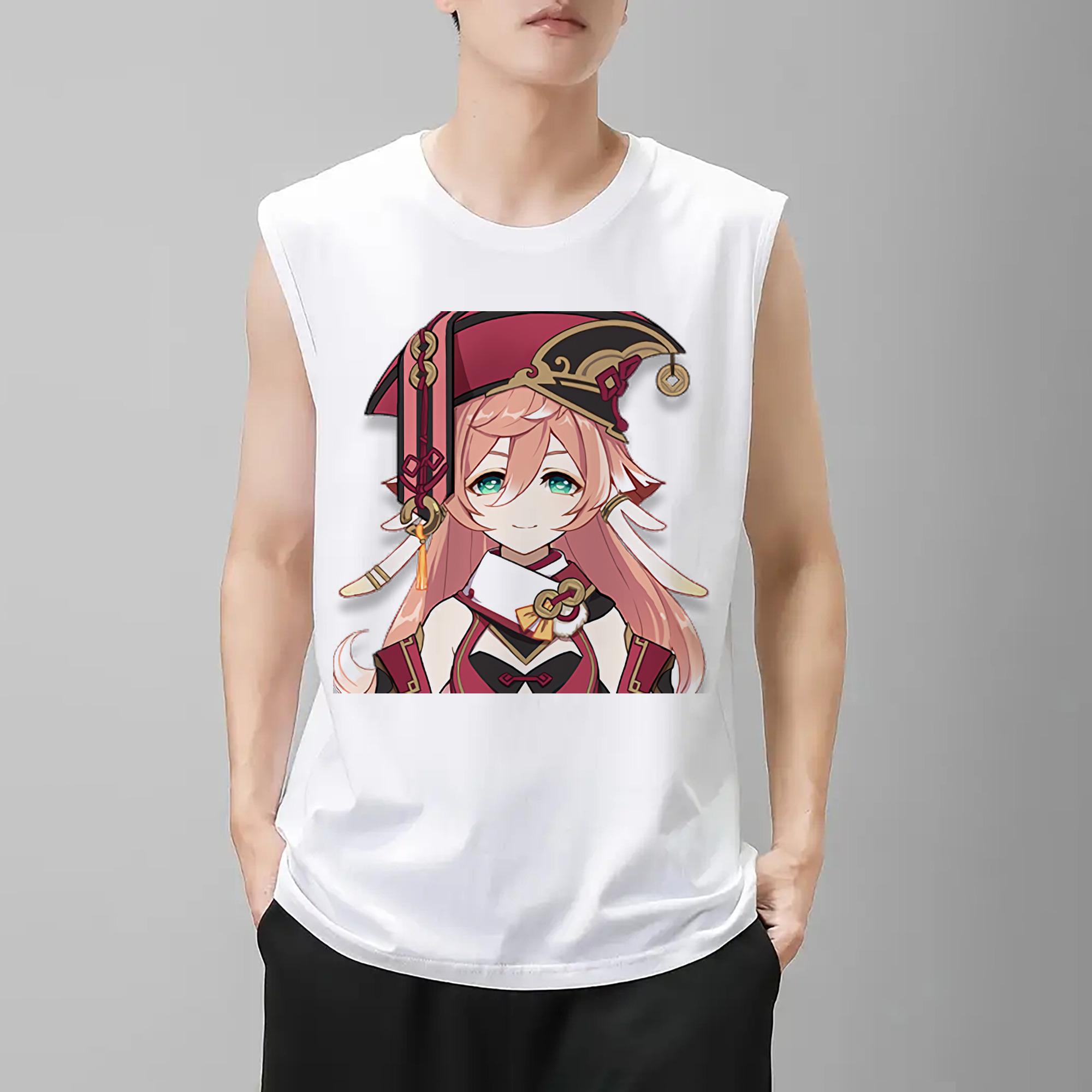 げんし神 ヤンフェイ genshin Yanfei コットン100％タンクトップ（フロントプリント）