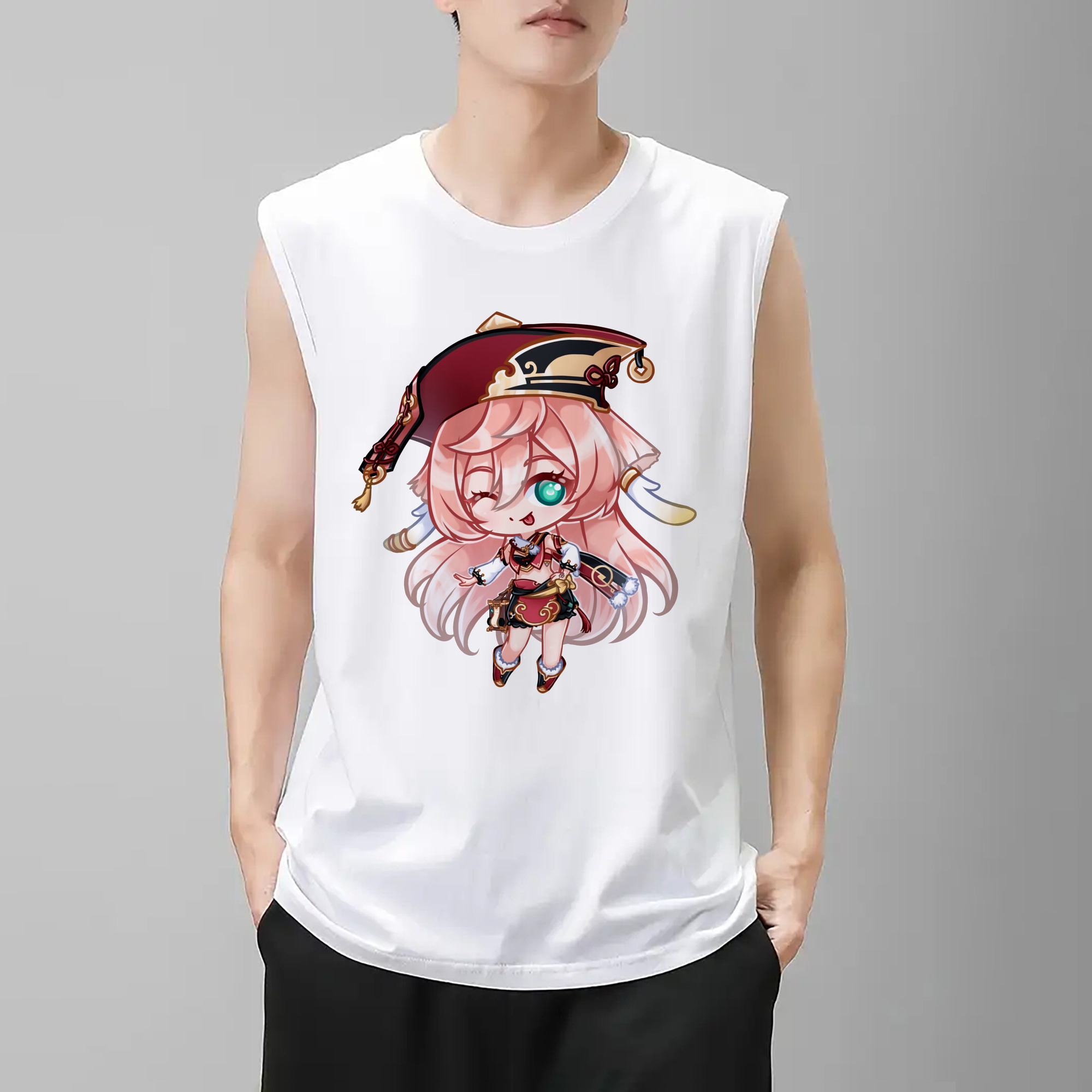 げんし神 ヤンフェイ genshin Yanfei コットン100％タンクトップ（フロントプリント）