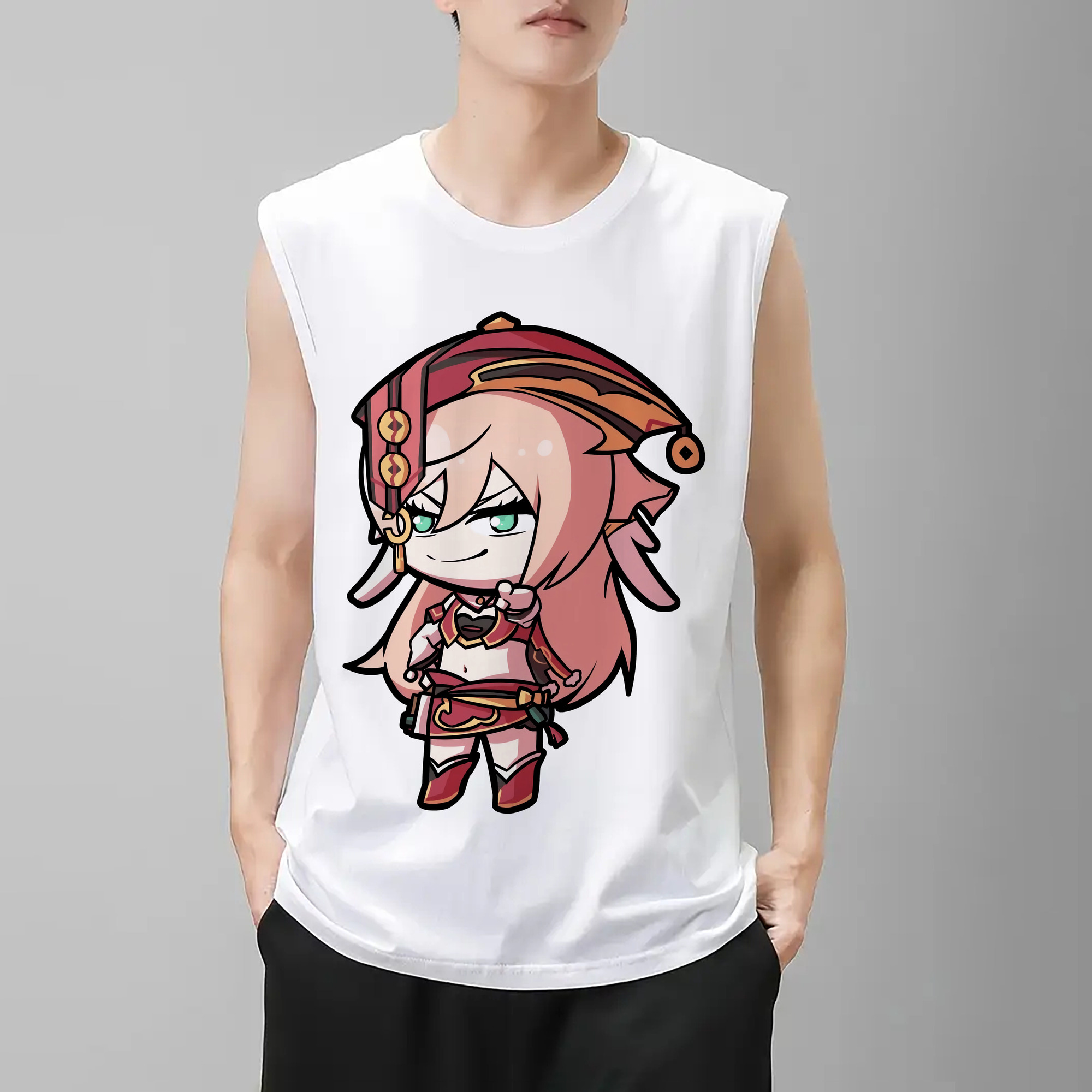 げんし神 ヤンフェイ genshin Yanfei コットン100％タンクトップ（フロントプリント）