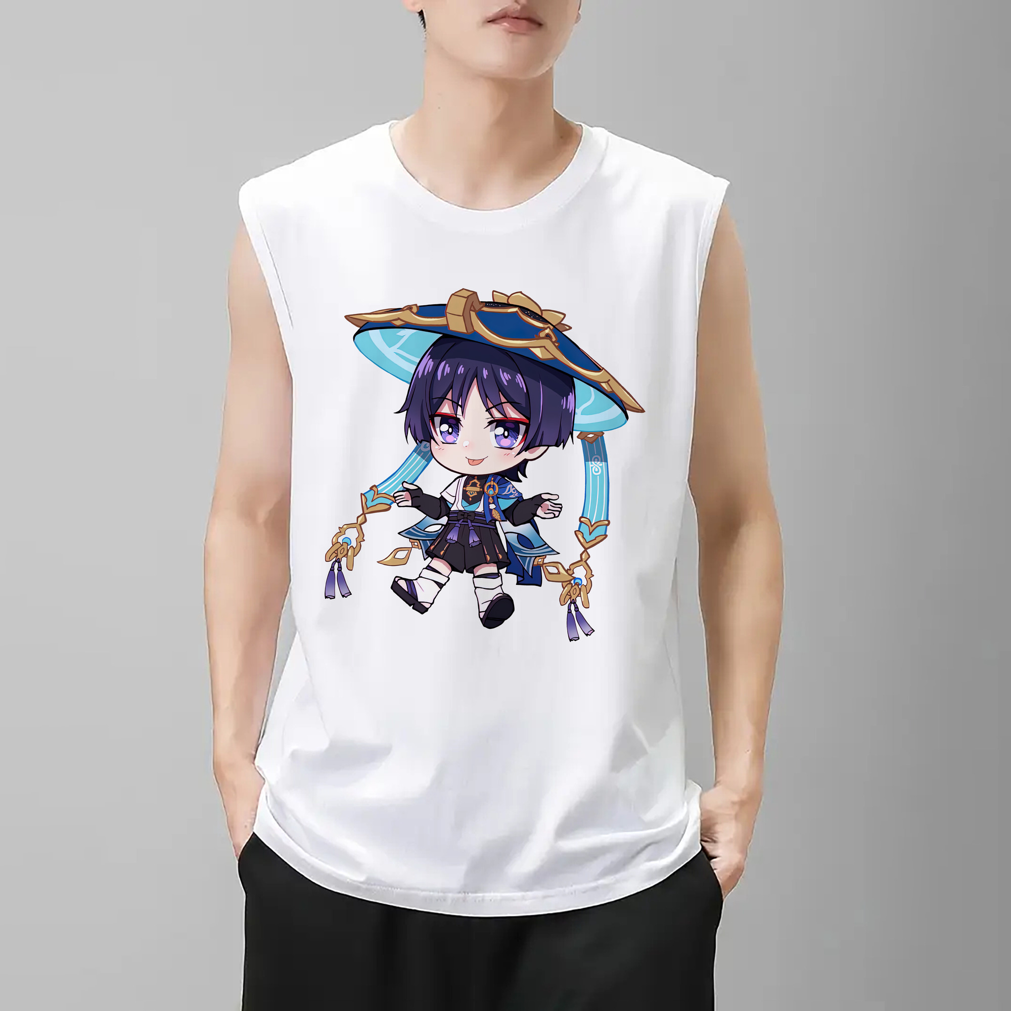 げんし神 さんペい genshin Sanpei コットン100％タンクトップ（フロントプリント）