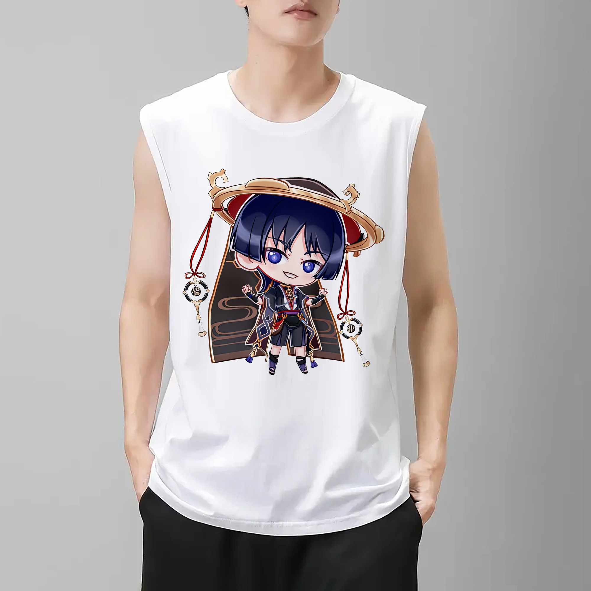 げんし神 さんペい genshin Sanpei コットン100％タンクトップ（フロントプリント）