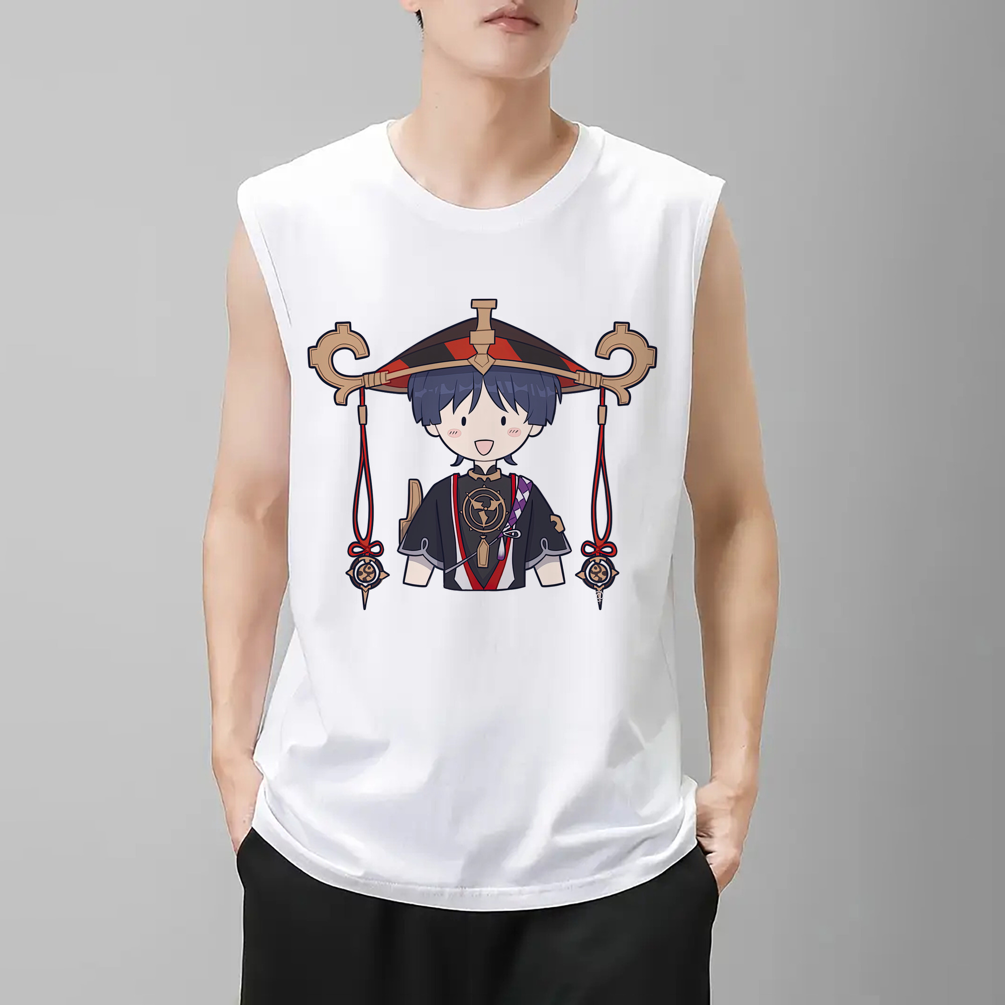 げんし神 さんペい genshin Sanpei コットン100％タンクトップ（フロントプリント）