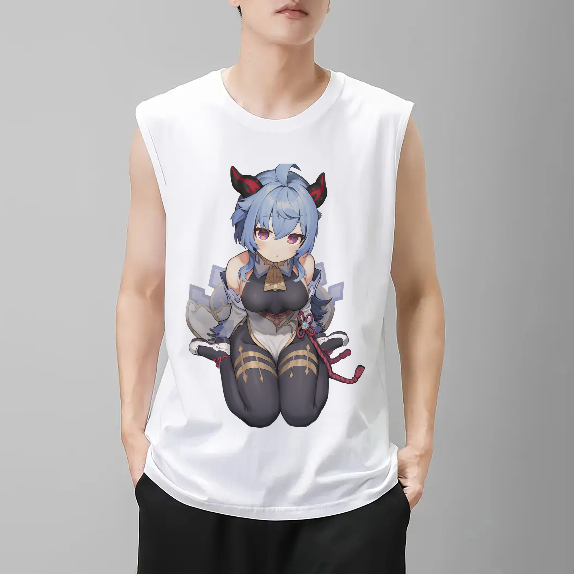 げんし神 甘雨 かんう genshin Ganyu コットン100％タンクトップ（フロントプリント）