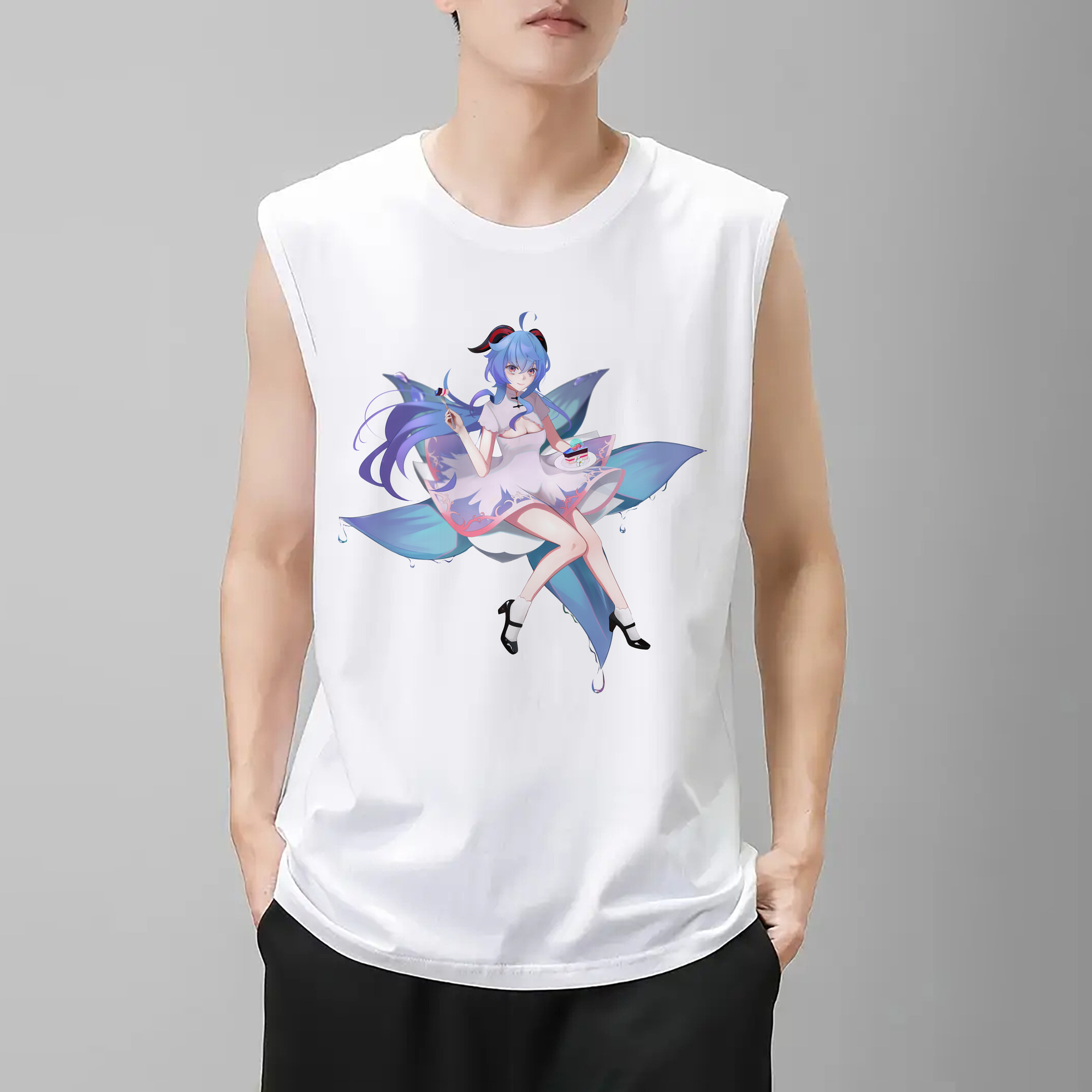 げんし神 甘雨 かんう genshin Ganyu コットン100％タンクトップ（フロントプリント）