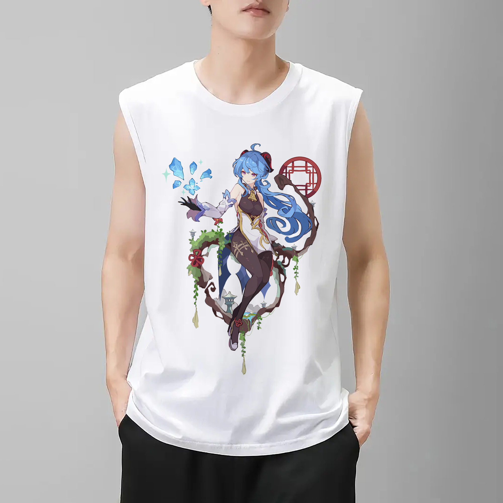 げんし神 甘雨 かんう genshin Ganyu コットン100％タンクトップ（フロントプリント）