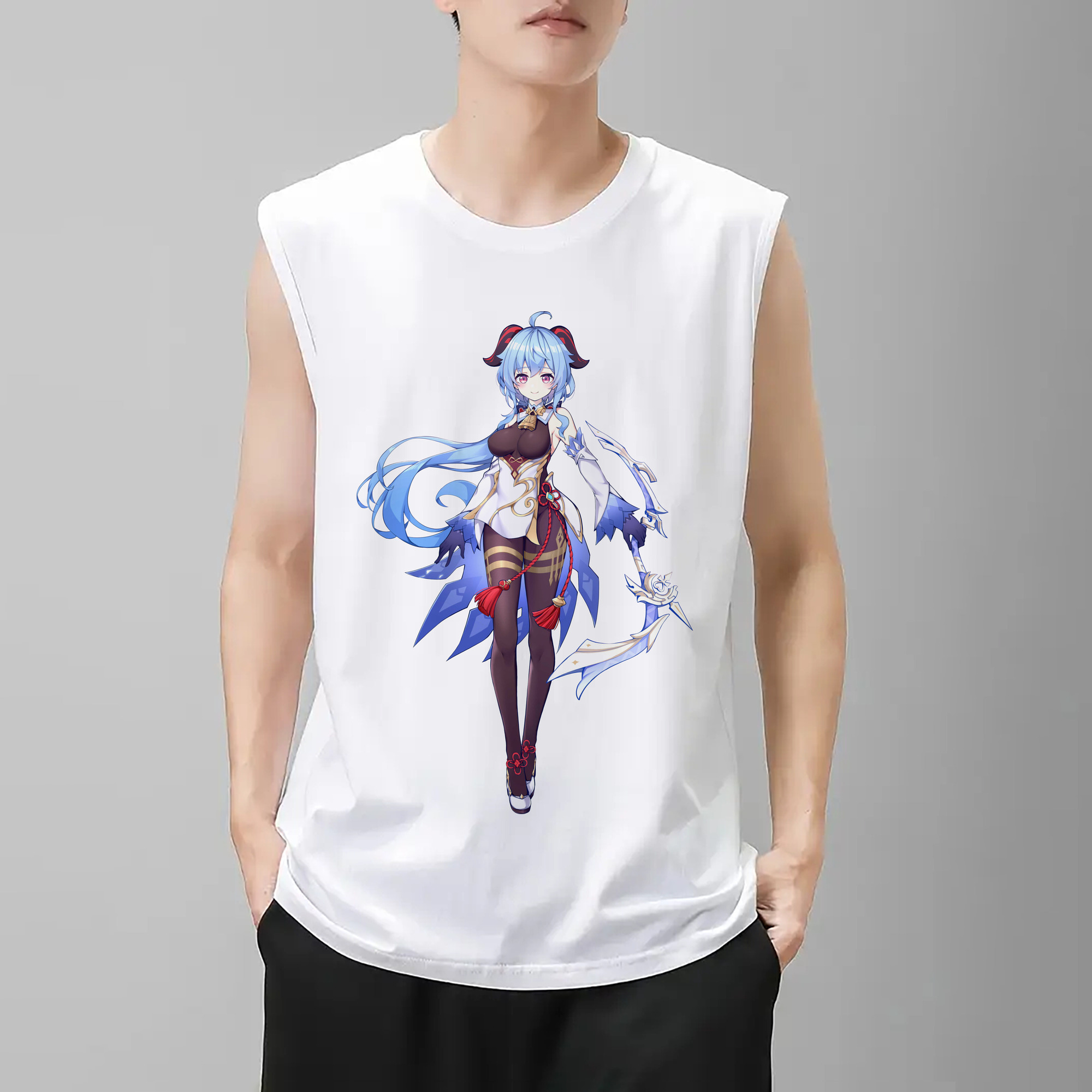 げんし神 甘雨 かんう genshin Ganyu コットン100％タンクトップ（フロントプリント）