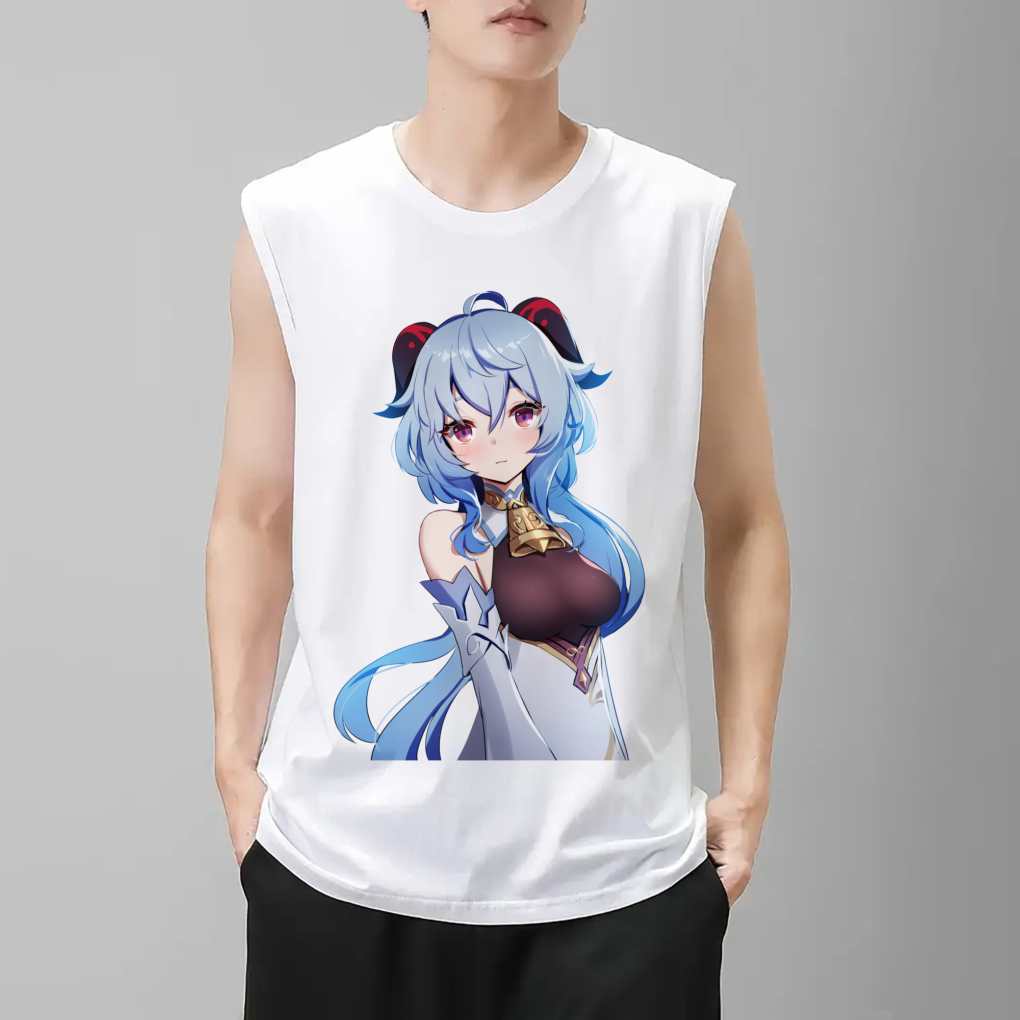 げんし神 甘雨 かんう genshin Ganyu コットン100％タンクトップ（フロントプリント）