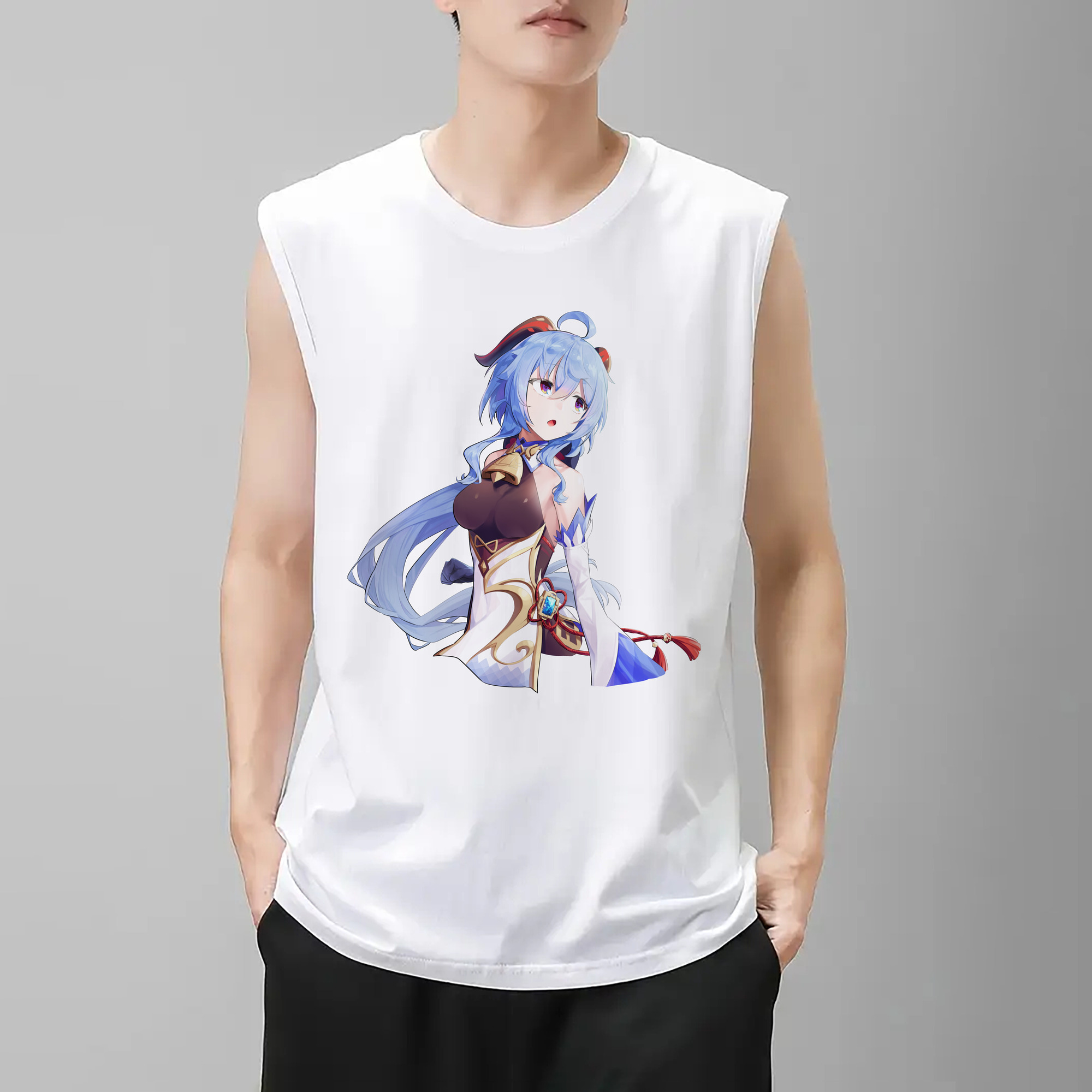 げんし神 甘雨 かんう genshin Ganyu コットン100％タンクトップ（フロントプリント）
