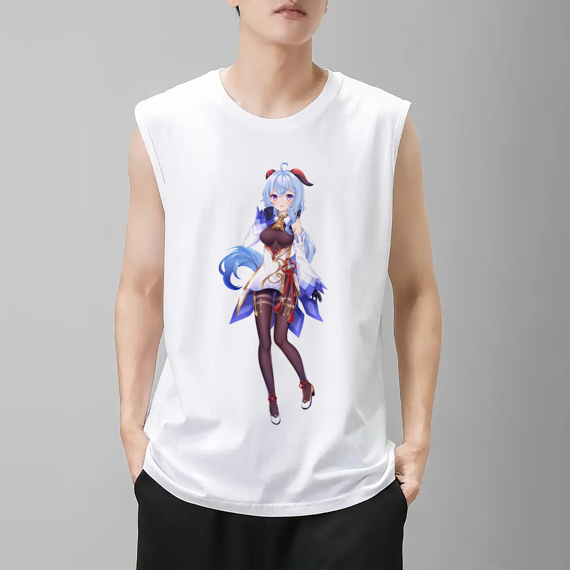 げんし神 甘雨 かんう genshin Ganyu コットン100％タンクトップ（フロントプリント）