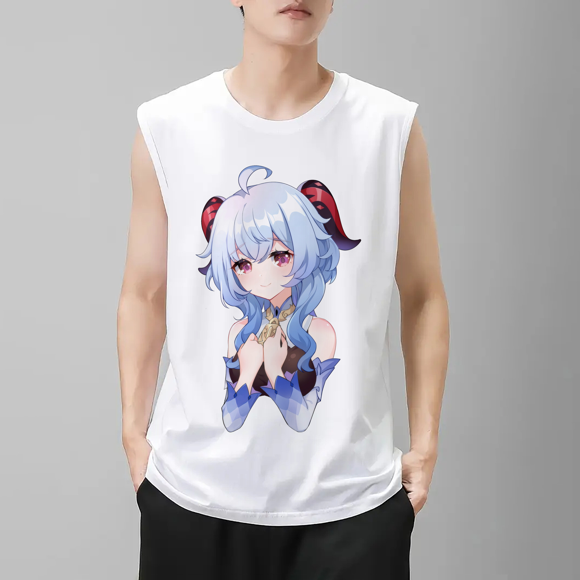 げんし神 甘雨 かんう genshin Ganyu コットン100％タンクトップ（フロントプリント）
