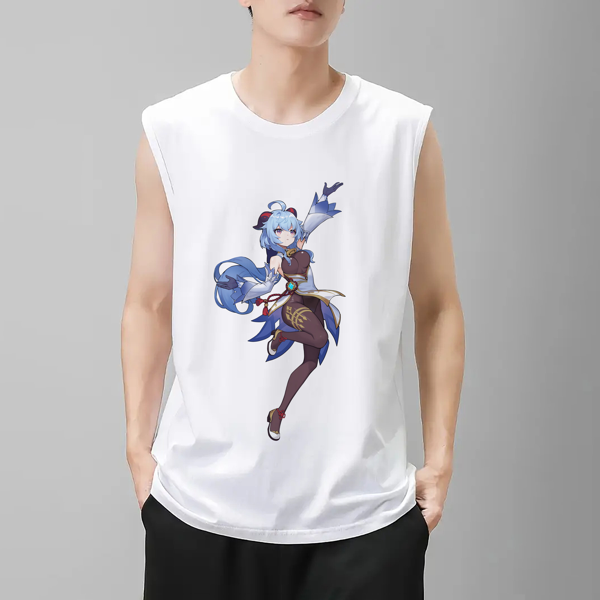 げんし神 甘雨 かんう genshin Ganyu コットン100％タンクトップ（フロントプリント）