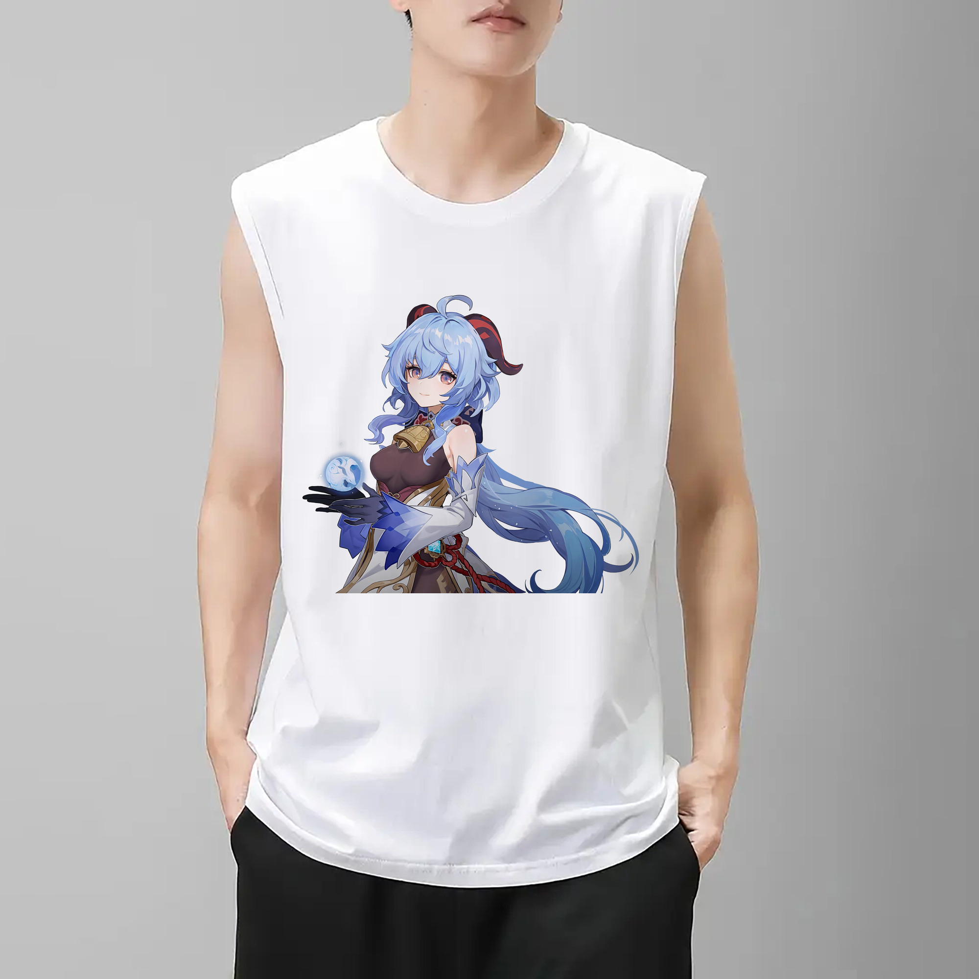 げんし神 甘雨 かんう genshin Ganyu コットン100％タンクトップ（フロントプリント）