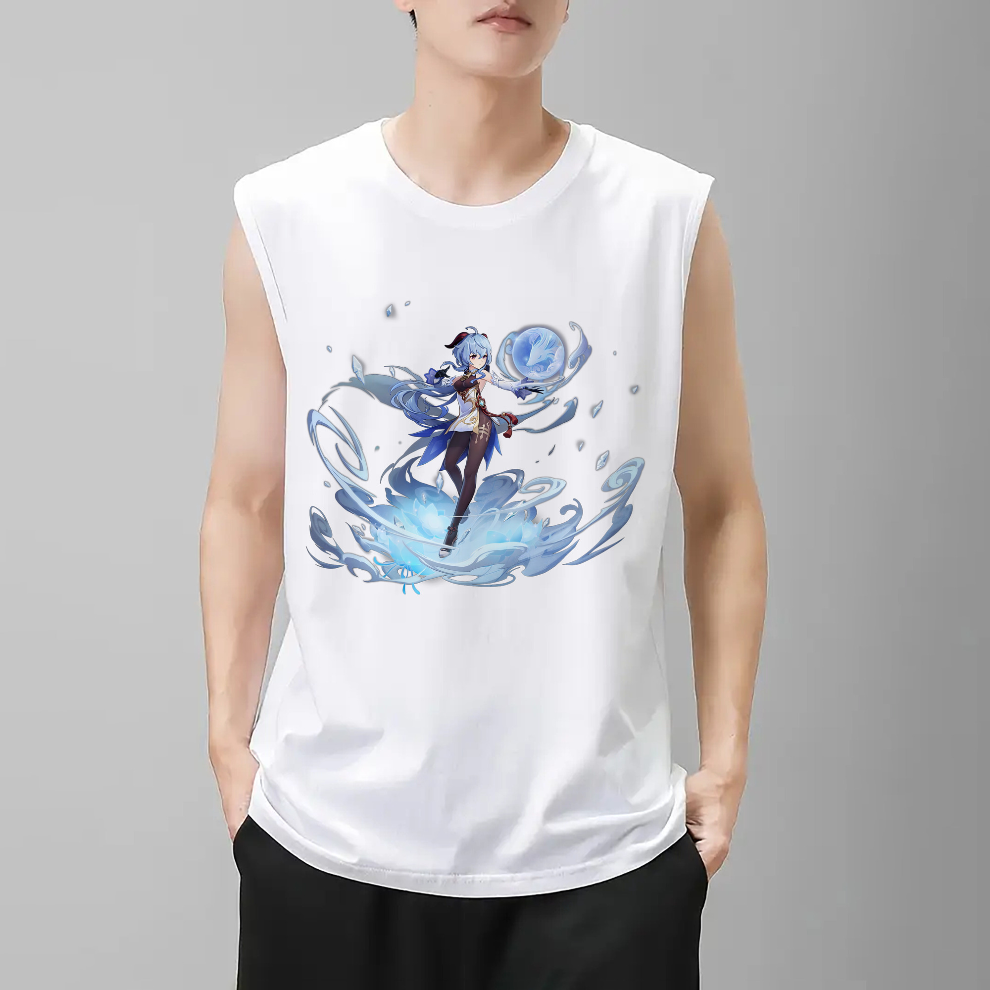 げんし神 甘雨 かんう genshin Ganyu コットン100％タンクトップ（フロントプリント）