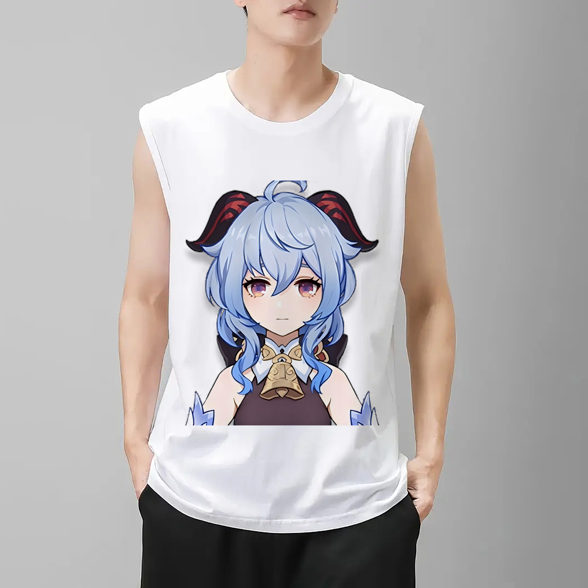 げんし神 甘雨 かんう genshin Ganyu コットン100％タンクトップ（フロントプリント）