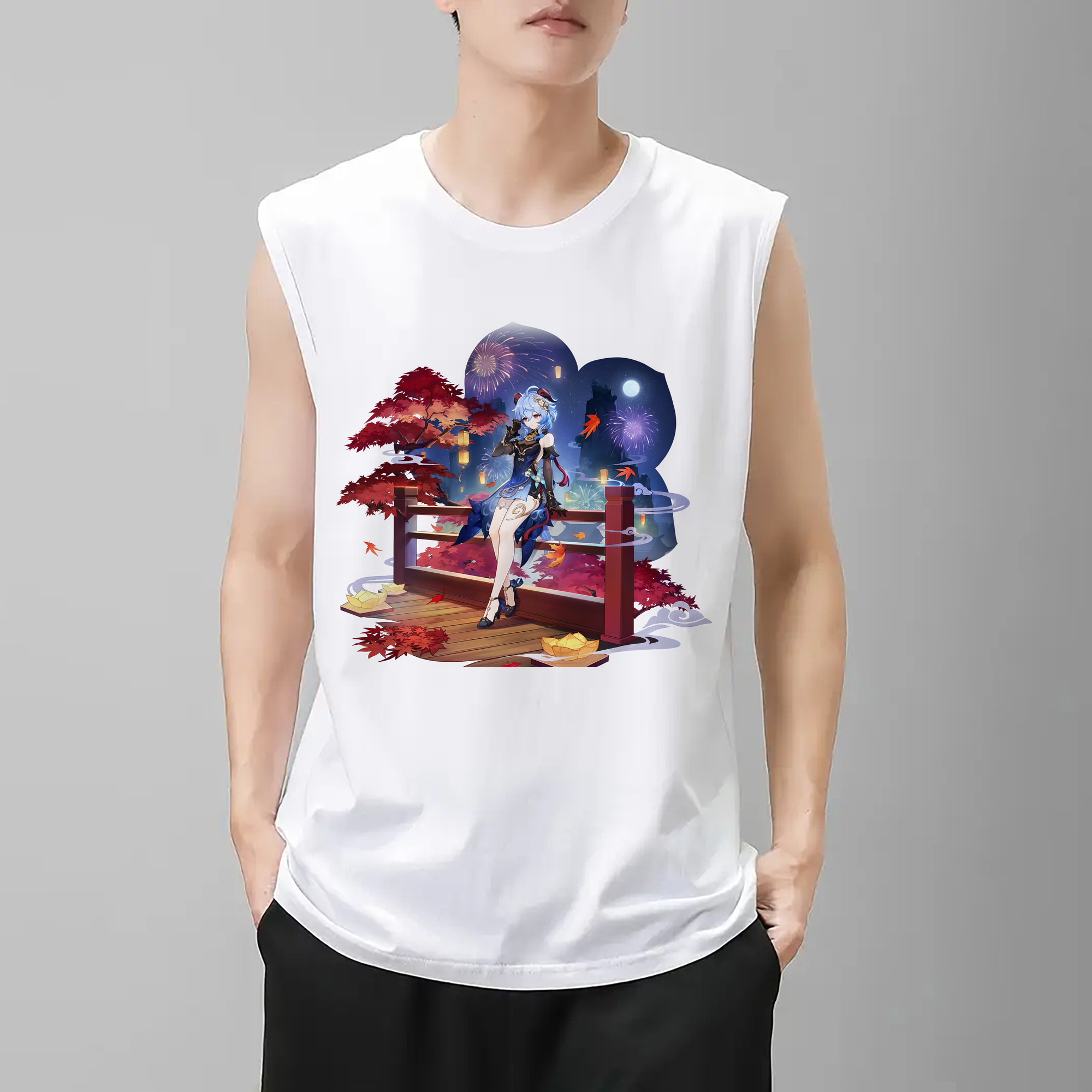 げんし神 甘雨 かんう genshin Ganyu コットン100％タンクトップ（フロントプリント）