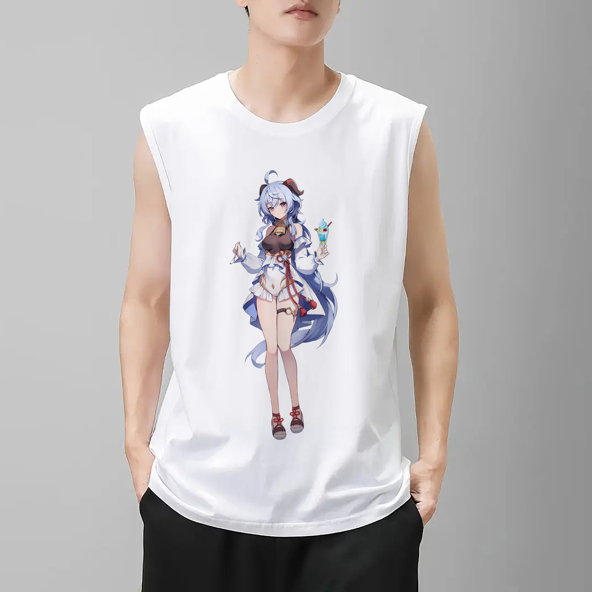 げんし神 甘雨 かんう genshin Ganyu コットン100％タンクトップ（フロントプリント）