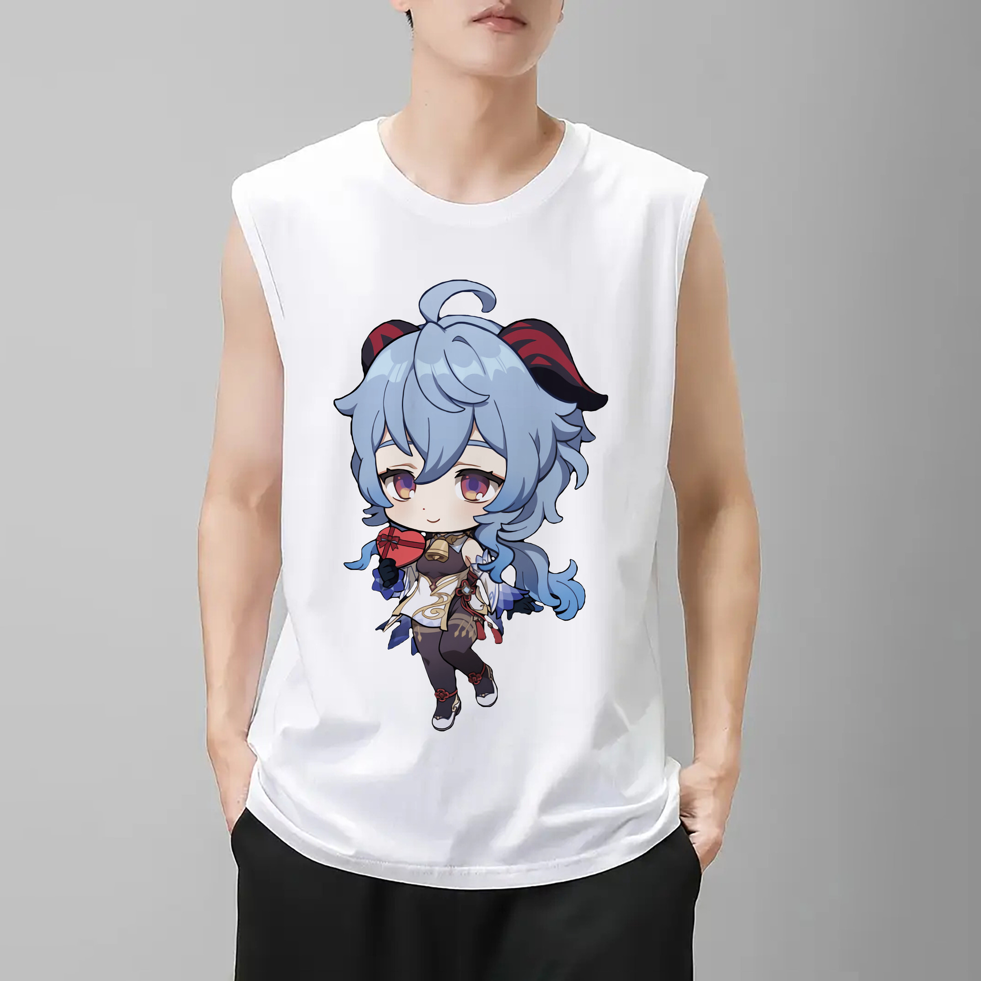 げんし神 甘雨 かんう genshin Ganyu コットン100％タンクトップ（フロントプリント）