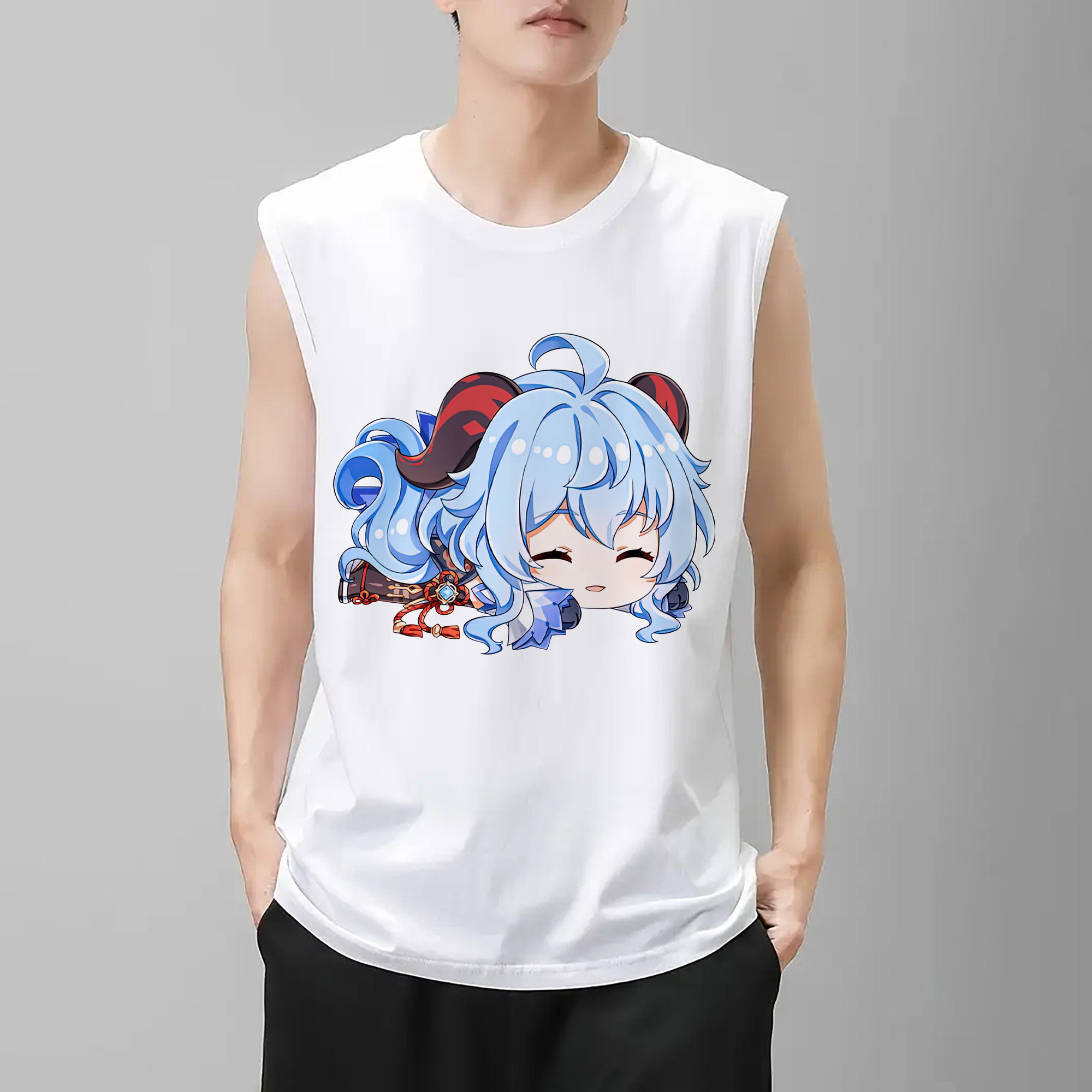 げんし神 甘雨 かんう genshin Ganyu コットン100％タンクトップ（フロントプリント）